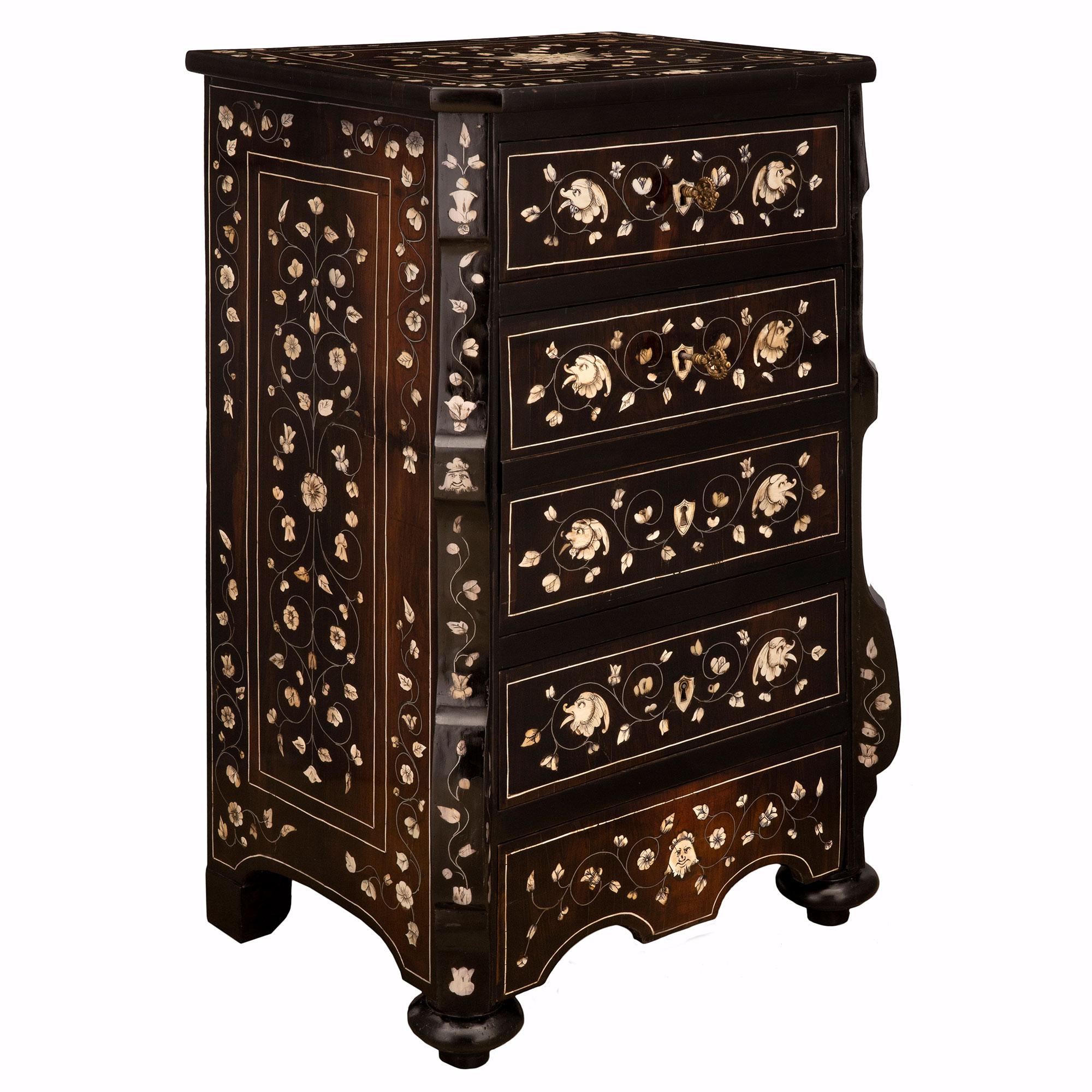 Ebonized Italian 19th century Milanese st. Rosewood Fruitwood Bone chiffonier cabinet For Sale