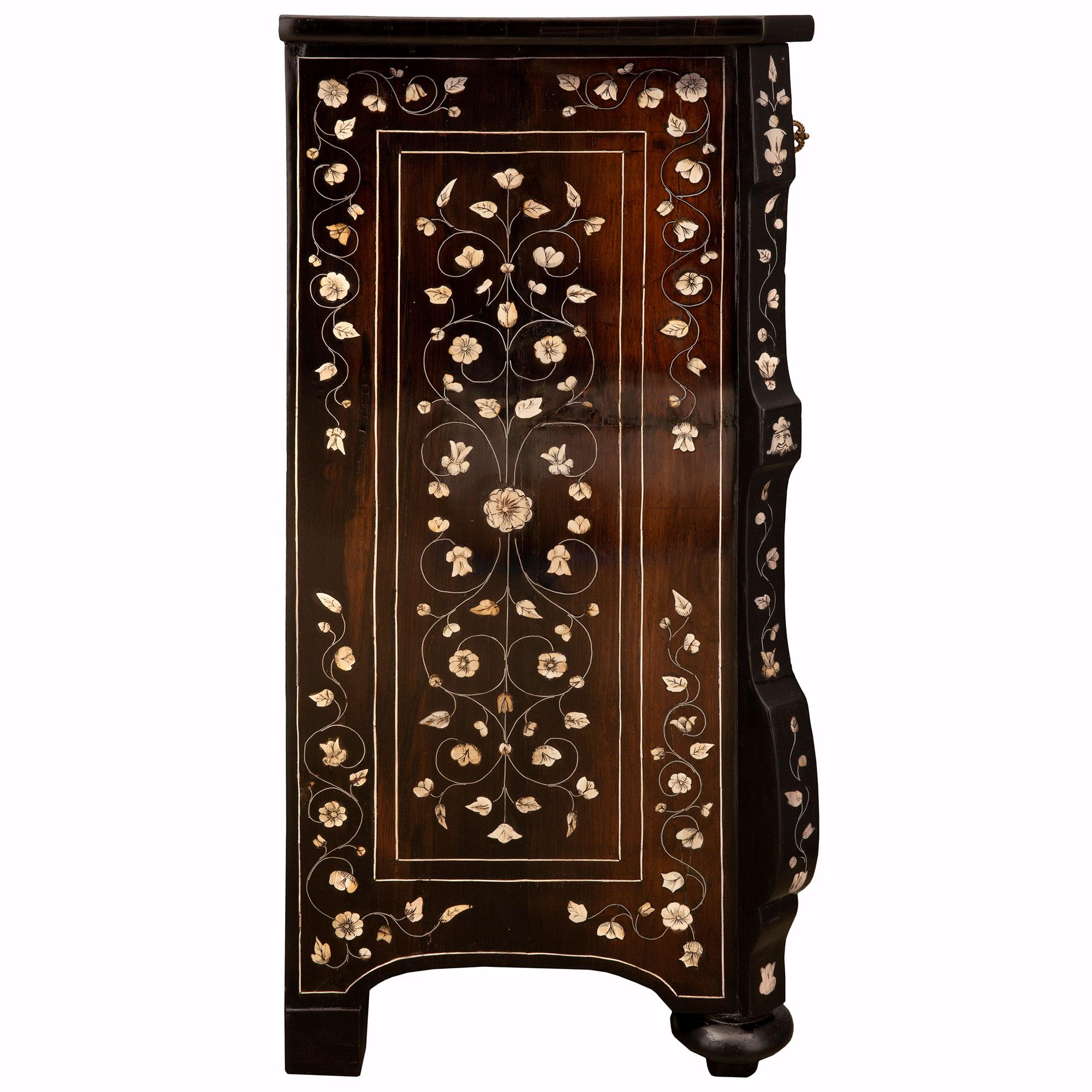 19th Century Italian 19th century Milanese st. Rosewood Fruitwood Bone chiffonier cabinet For Sale