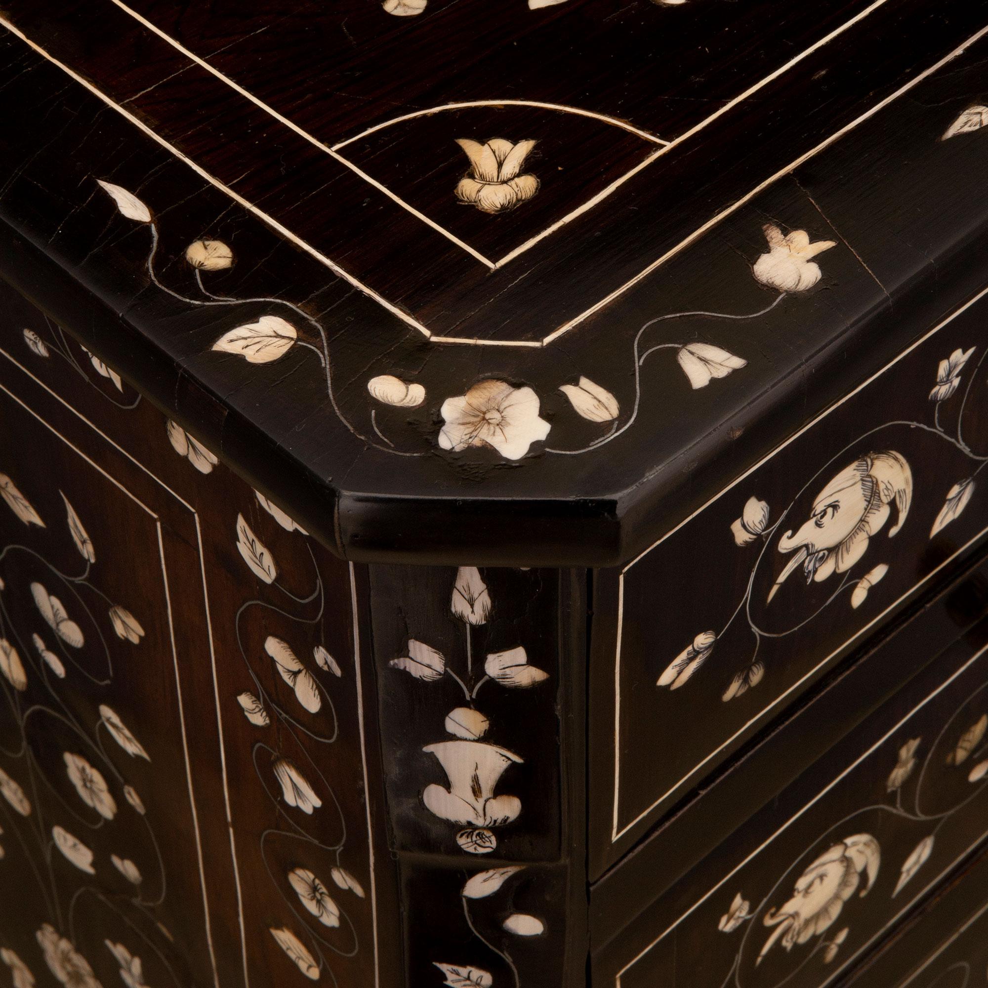 Italian 19th century Milanese st. Rosewood Fruitwood Bone chiffonier cabinet For Sale 1