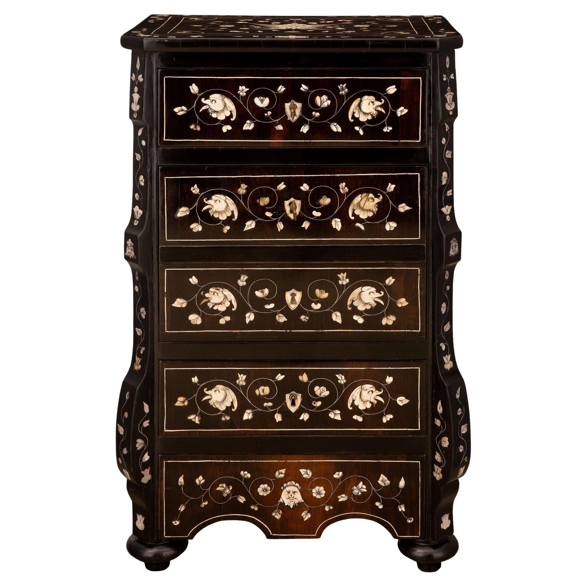 Italian 19th century Milanese st. Rosewood Fruitwood Bone chiffonier cabinet For Sale