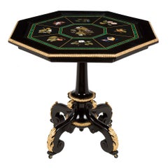 Italian 19th Century Napoleon III Period Ebony and Florentine Table