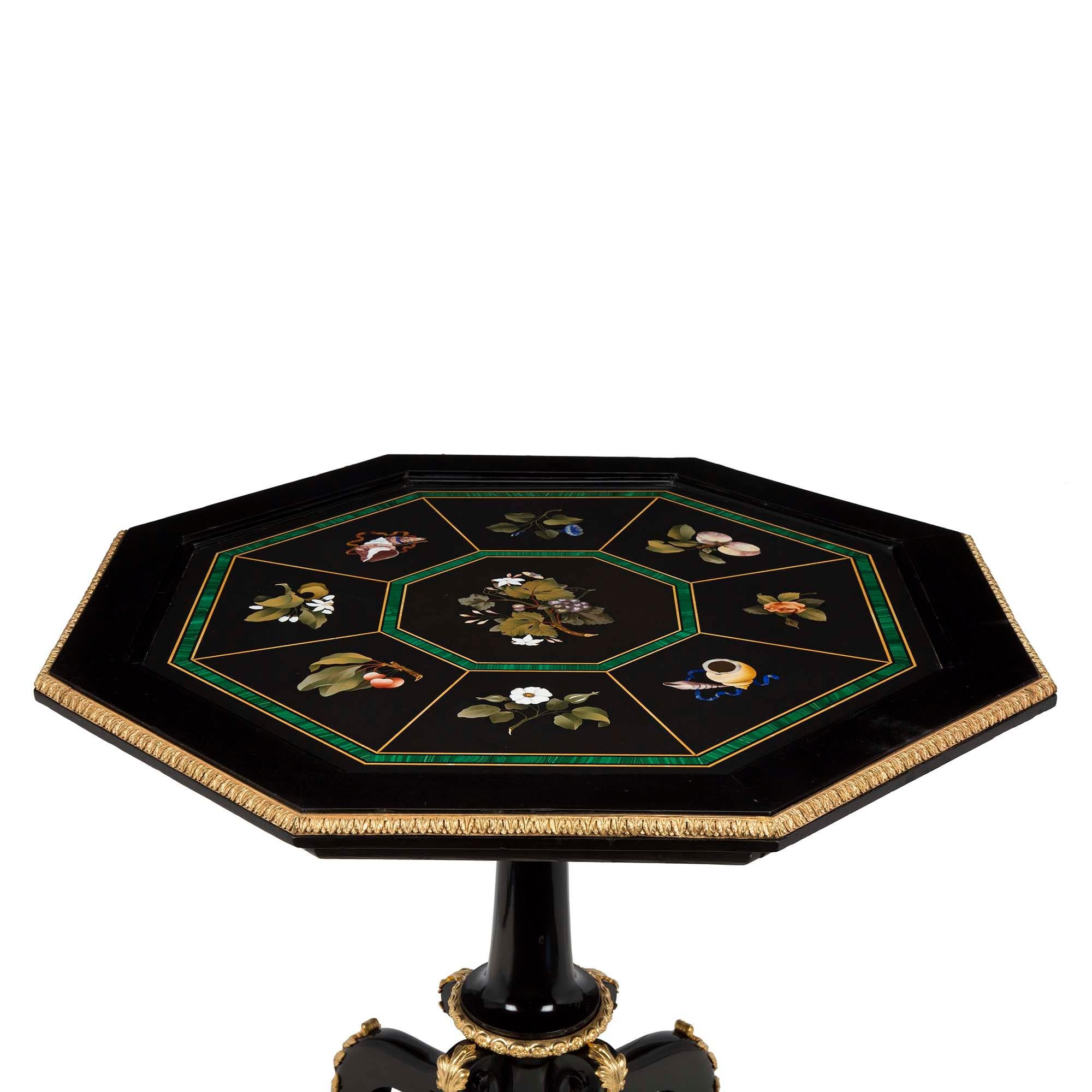 Ormolu Italian 19th Century Napoleon III Period Ebony and Florentine Table For Sale