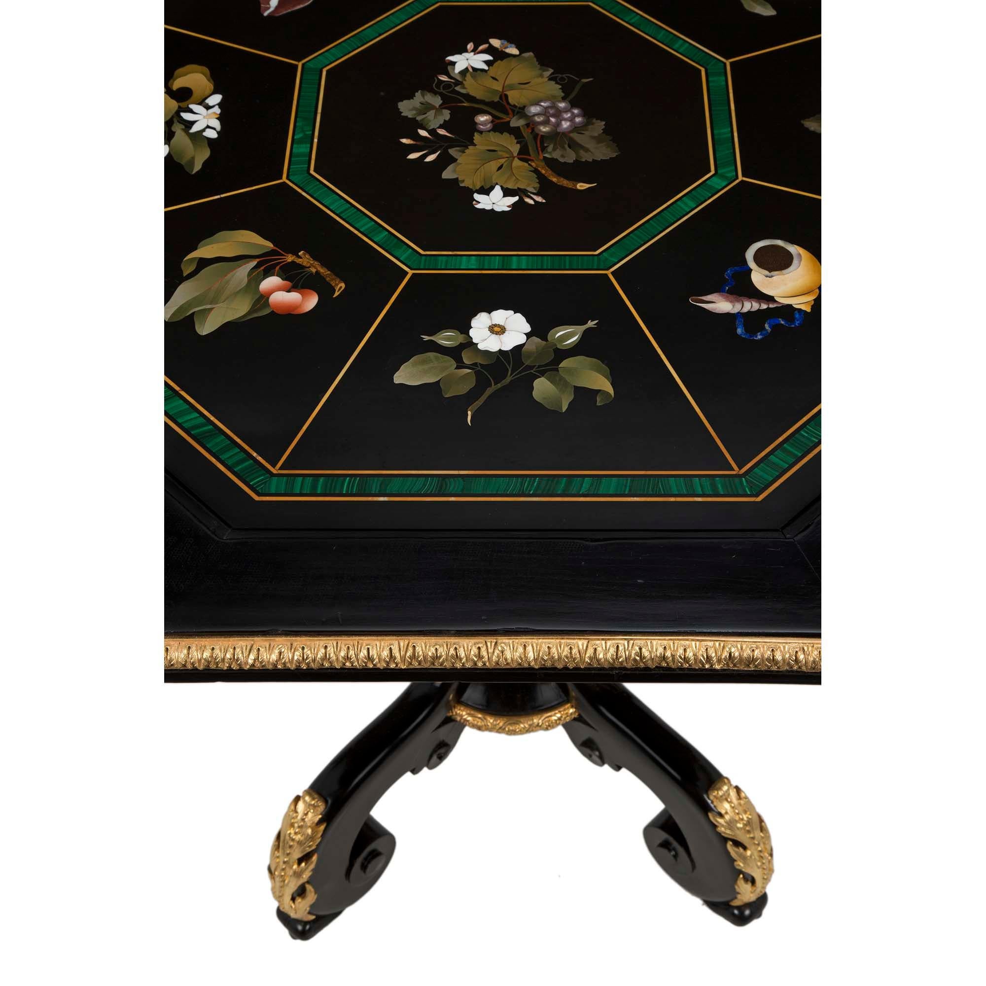 Italian 19th Century Napoleon III Period Ebony and Florentine Table For Sale 1
