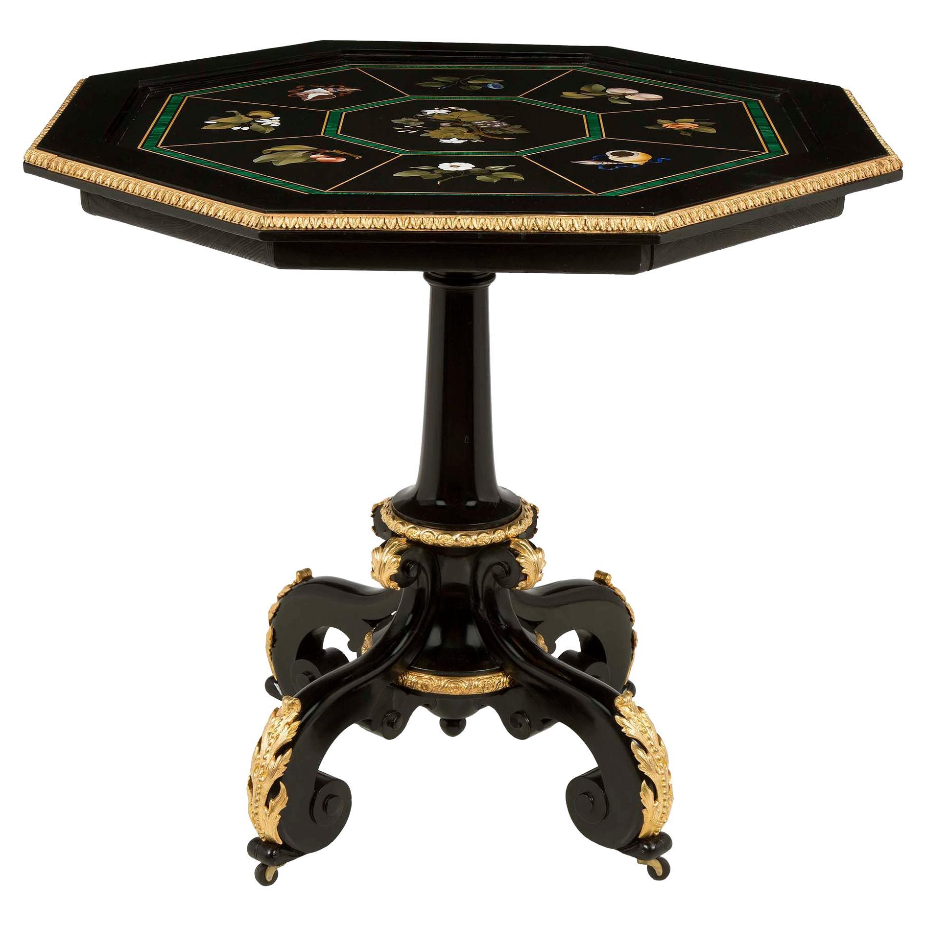 Italian 19th Century Napoleon III Period Ebony and Florentine Table For Sale