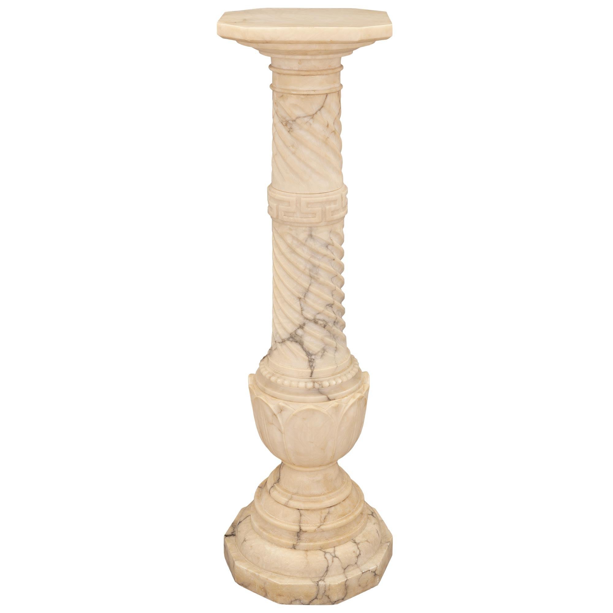Neoclassical Italian 19th Century Neo-Classical St. Alabaster Pedestal Column For Sale