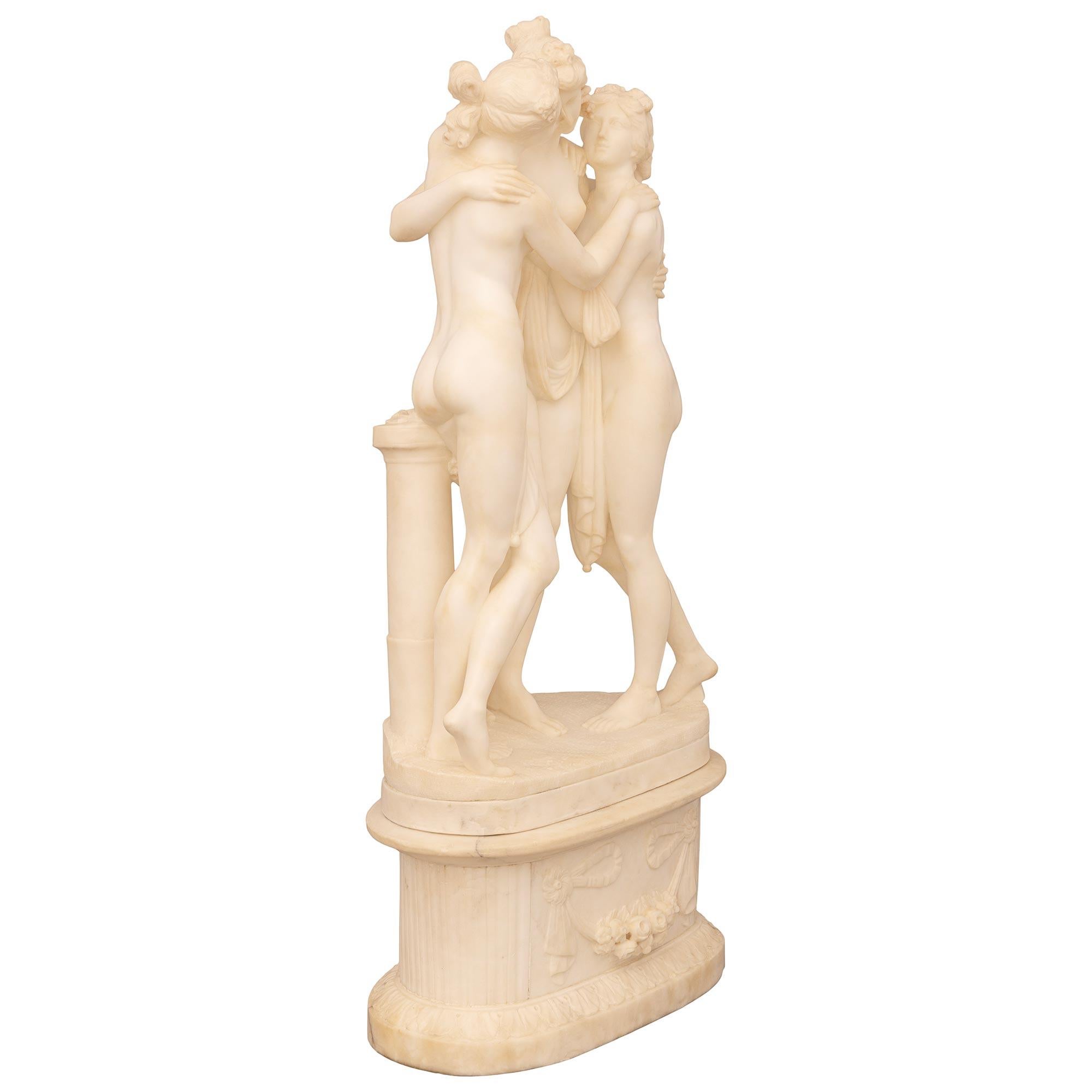 Italian 19th century Neo-Classical st. Alabaster statue of The Three Graces In Good Condition For Sale In West Palm Beach, FL