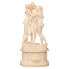Antique Italian 19th century Neo-Classical st. Alabaster statue of The Three Graces