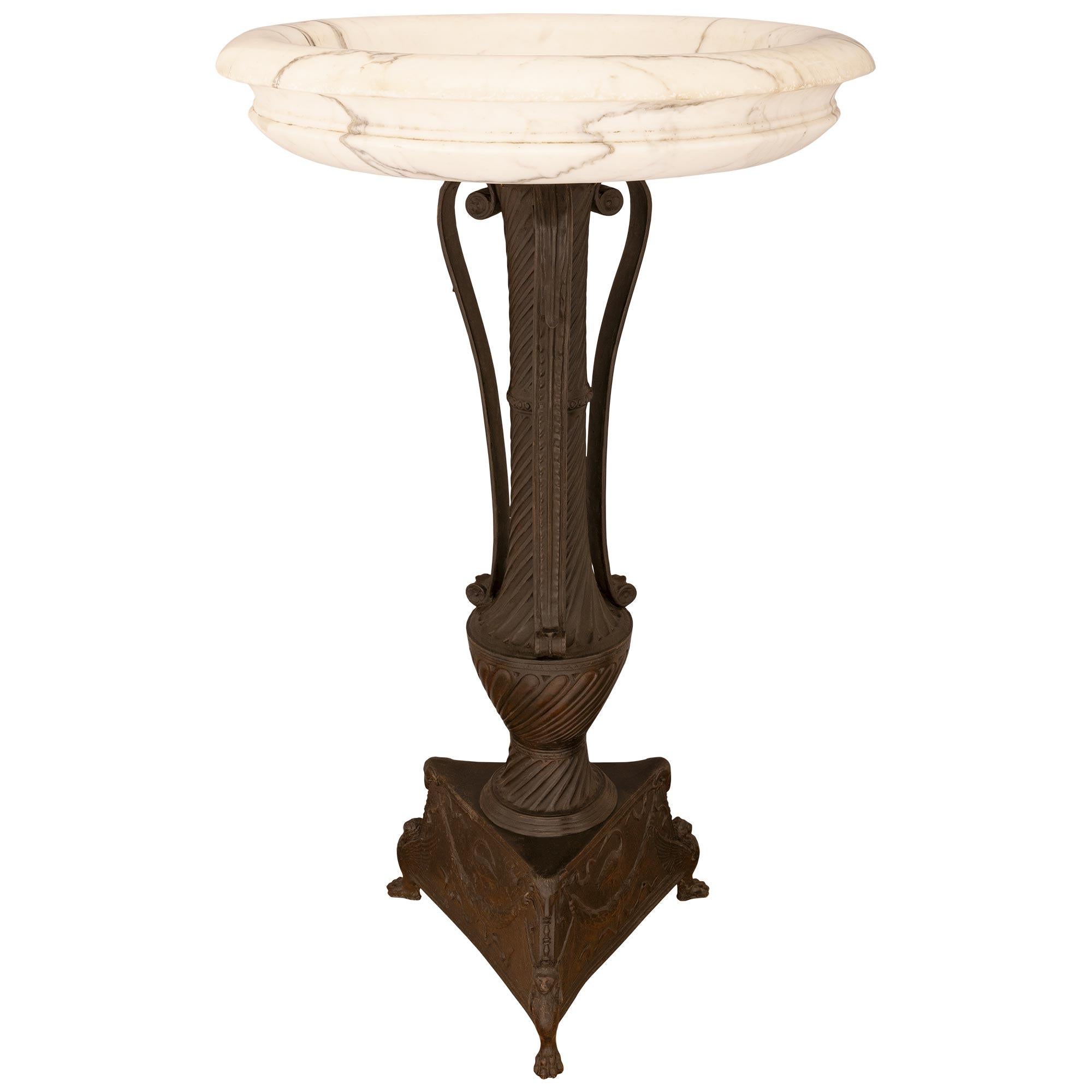 Neoclassical Italian 19th century Neo-Classical st. Bronze and Marble birdbath/planter For Sale