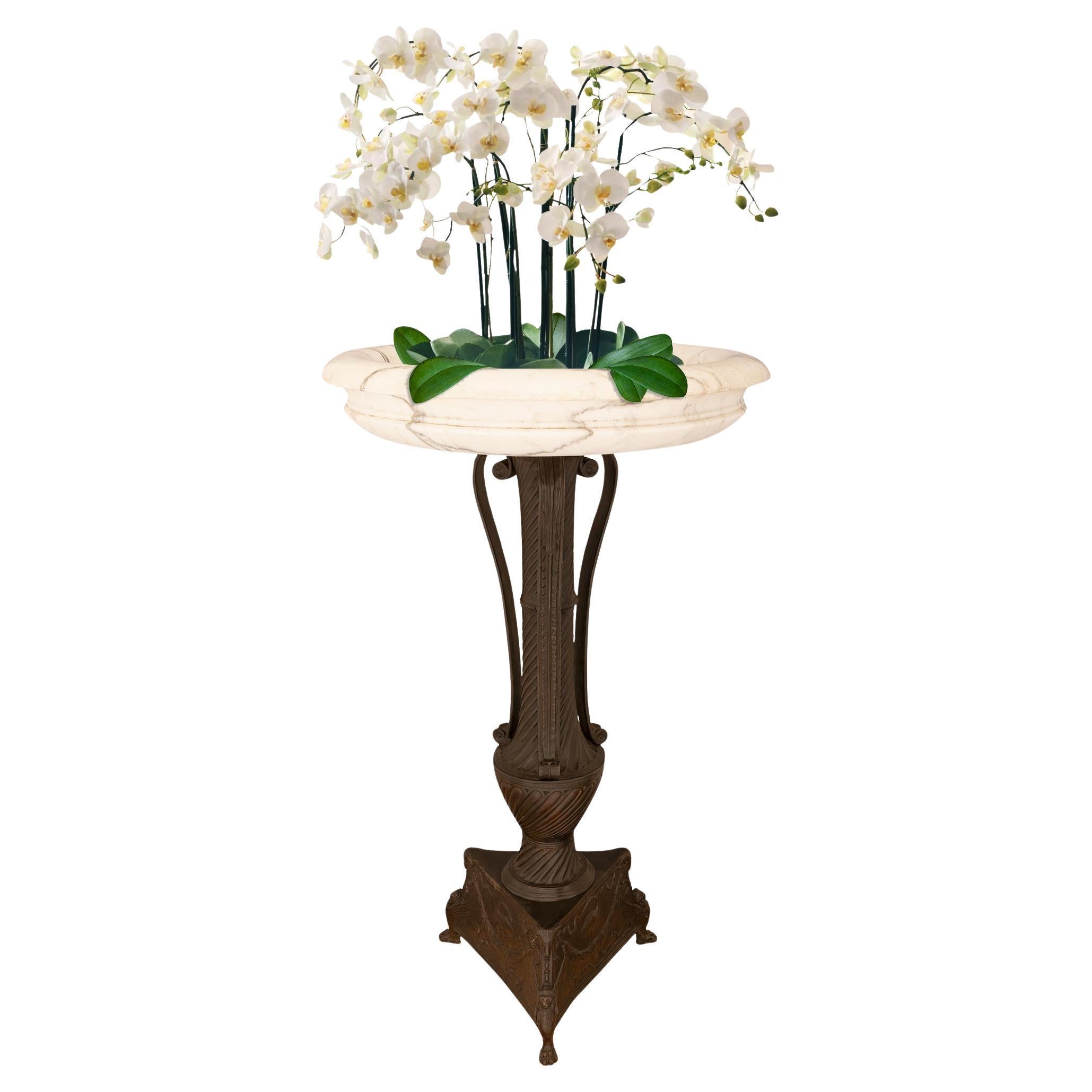 Italian 19th century Neo-Classical st. Bronze and Marble birdbath/planter