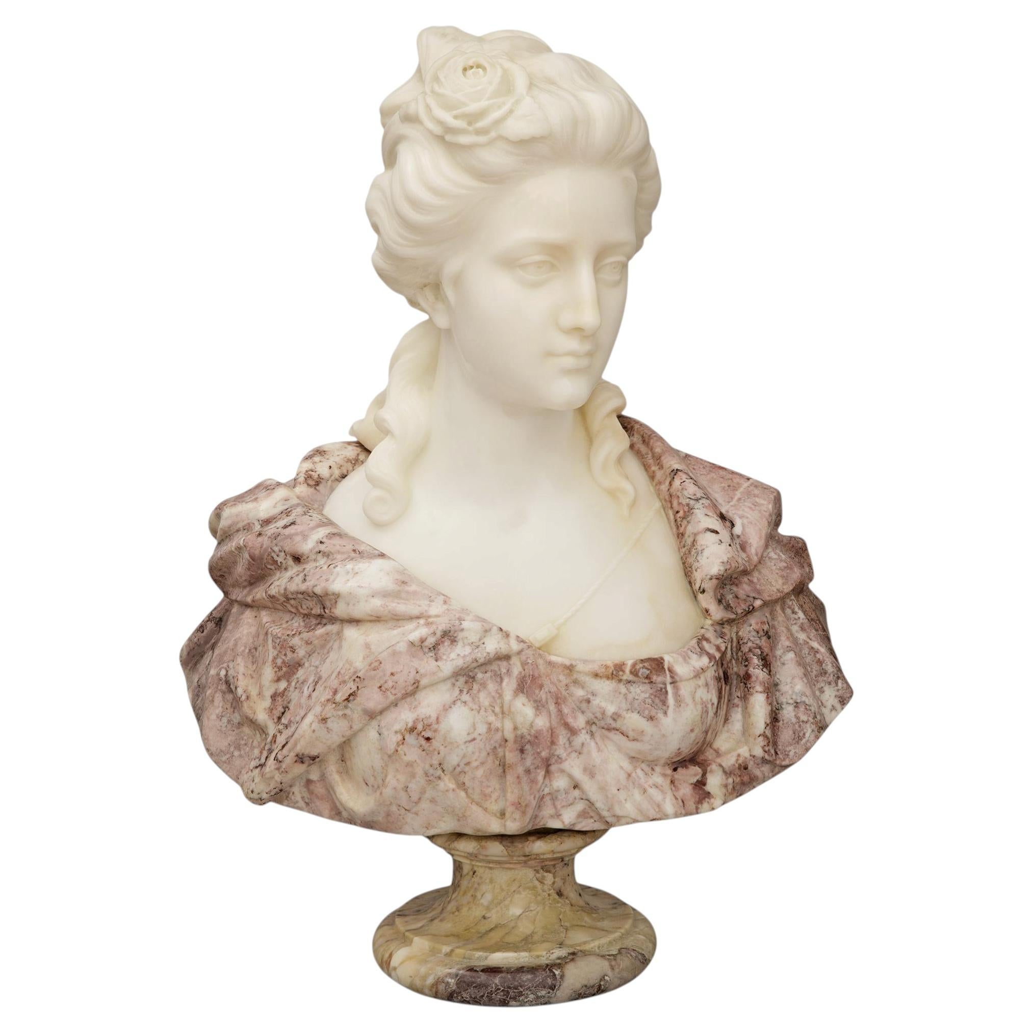 Italian 19th century Neo-Classical st. Carrara and Fleur de Pêcher marble bust
