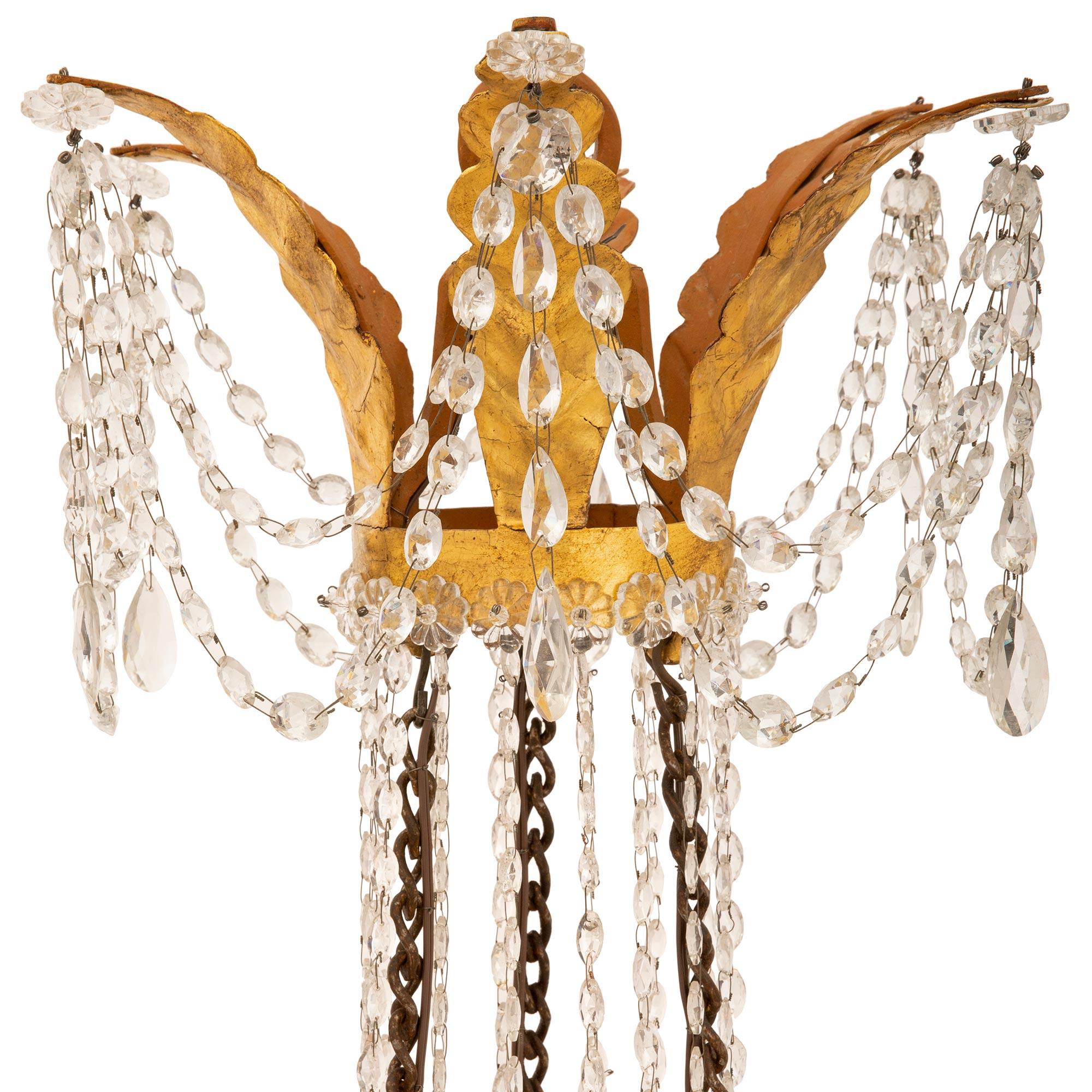 Neoclassical Italian 19th Century Neo-Classical St. Crystal, Giltwood & Iron Chandelier  For Sale