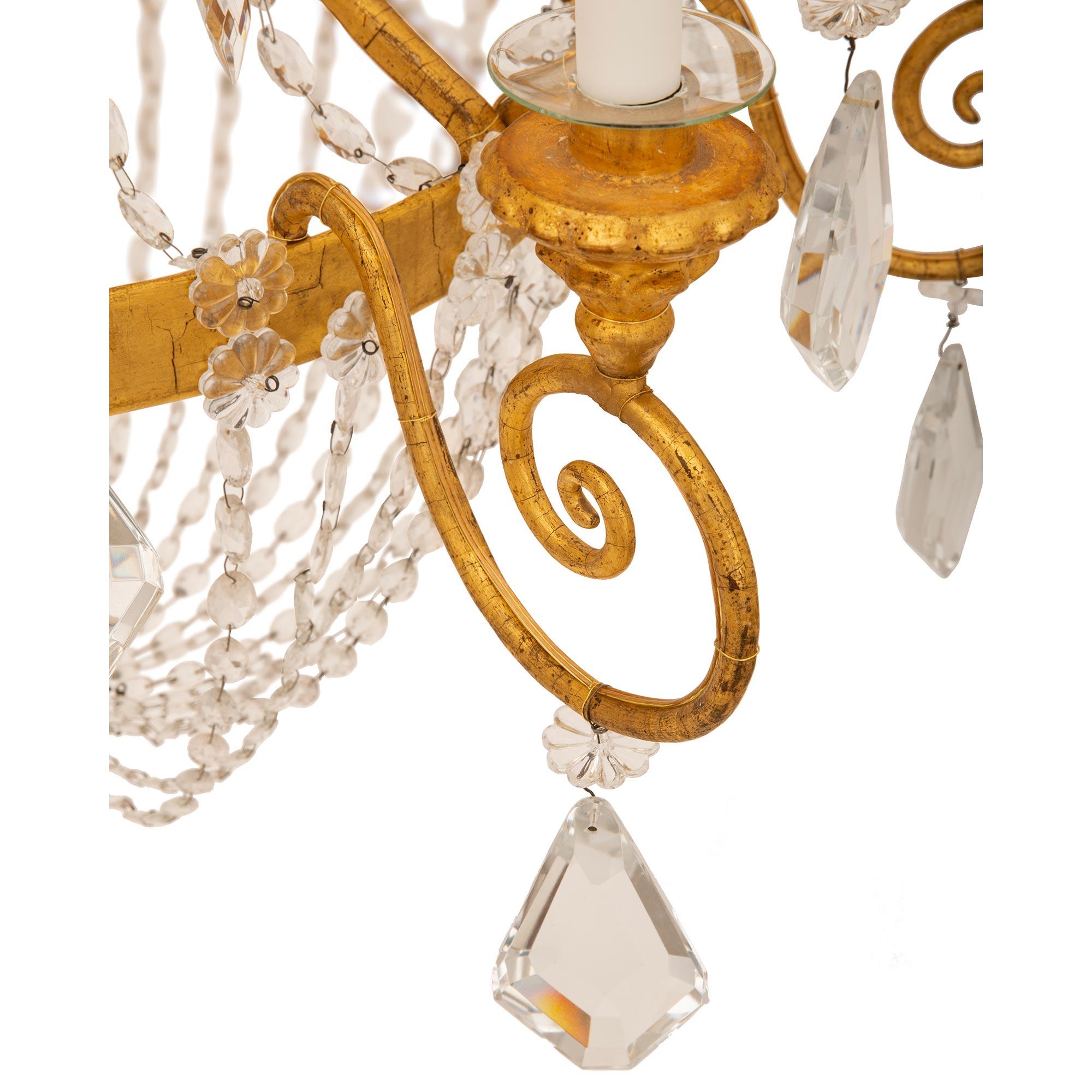 Italian 19th Century Neo-Classical St. Crystal, Giltwood & Iron Chandelier  For Sale 1