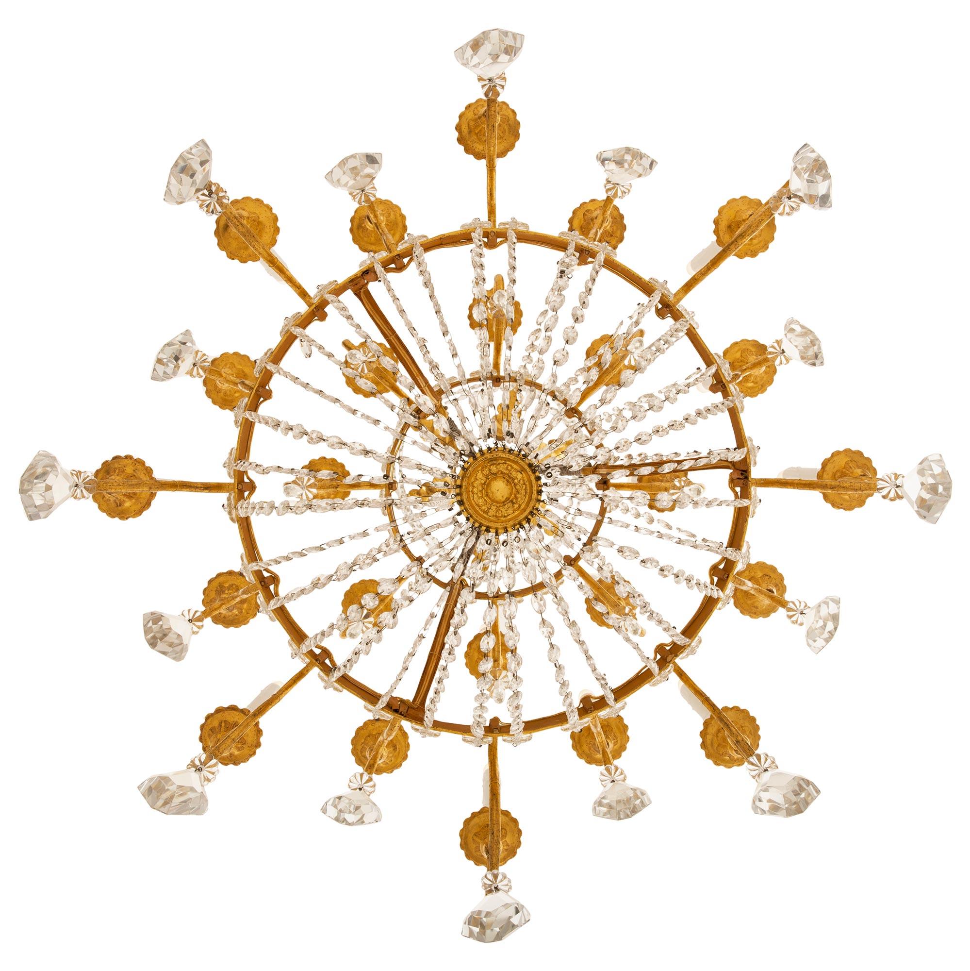 Italian 19th Century Neo-Classical St. Crystal, Giltwood & Iron Chandelier  For Sale 2