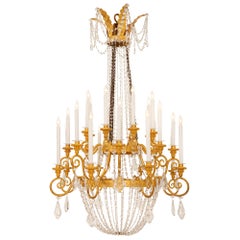 Antique Italian 19th Century Neo-Classical St. Crystal, Giltwood & Iron Chandelier 