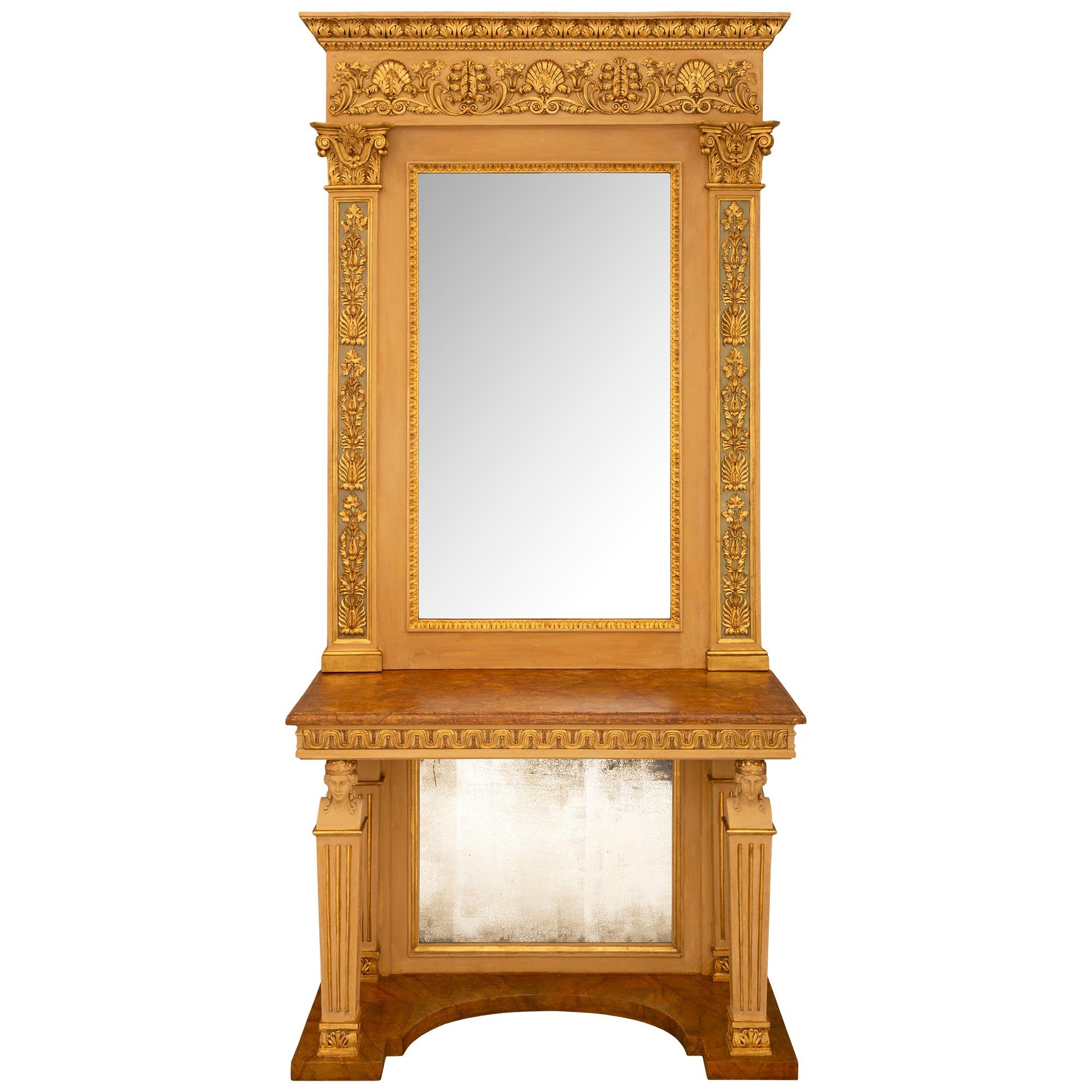 Italian 19th Century Neo-Classical St. Faux Painted Marble Console & Mirror For Sale 10
