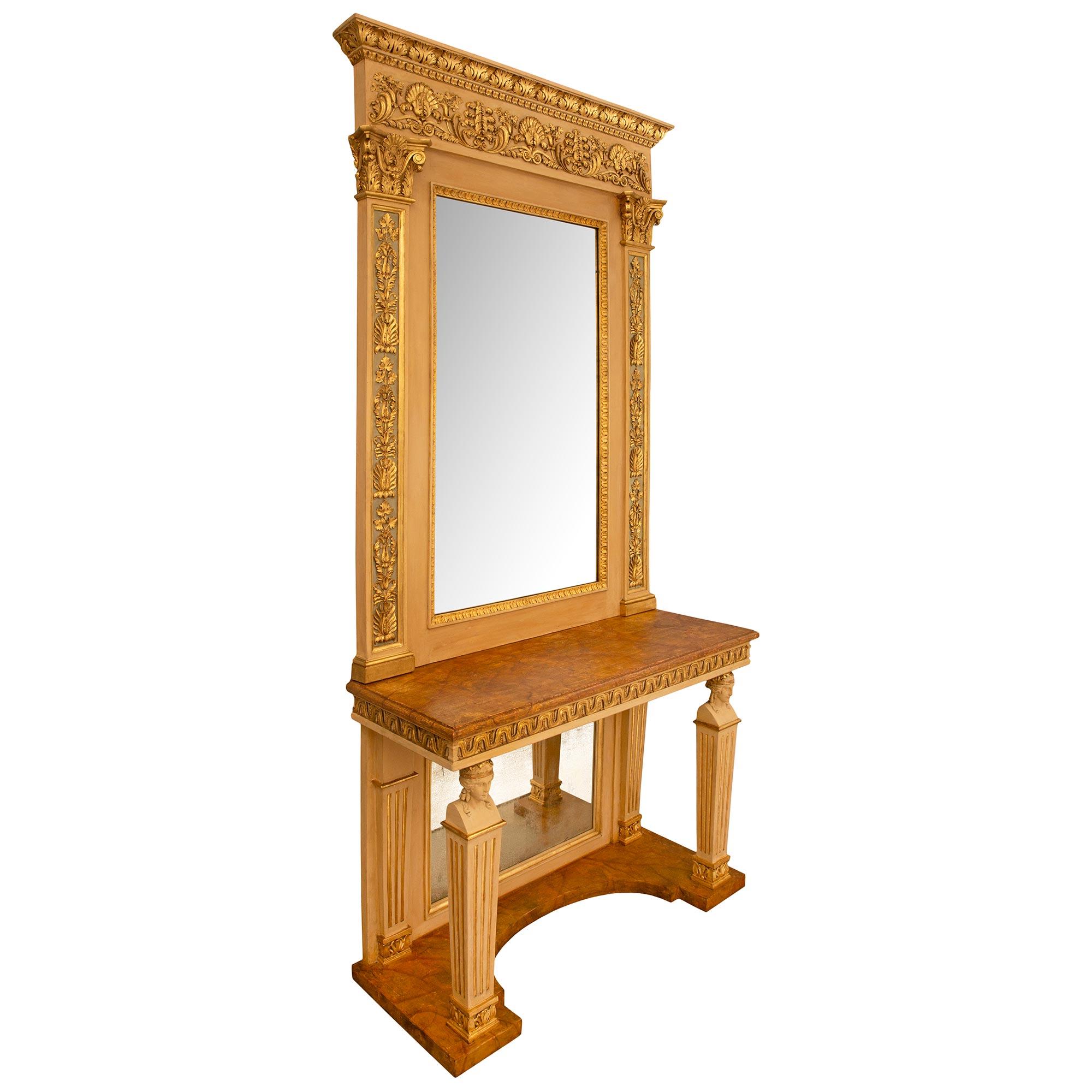 Italian 19th Century Neo-Classical St. Faux Painted Marble Console & Mirror In Good Condition For Sale In West Palm Beach, FL