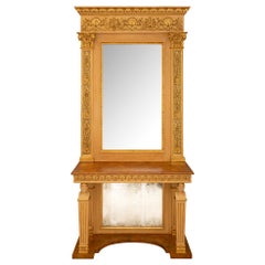 Consolle e specchio in marmo dipinto a finto colore dell'Ottocento neoclassico italiano