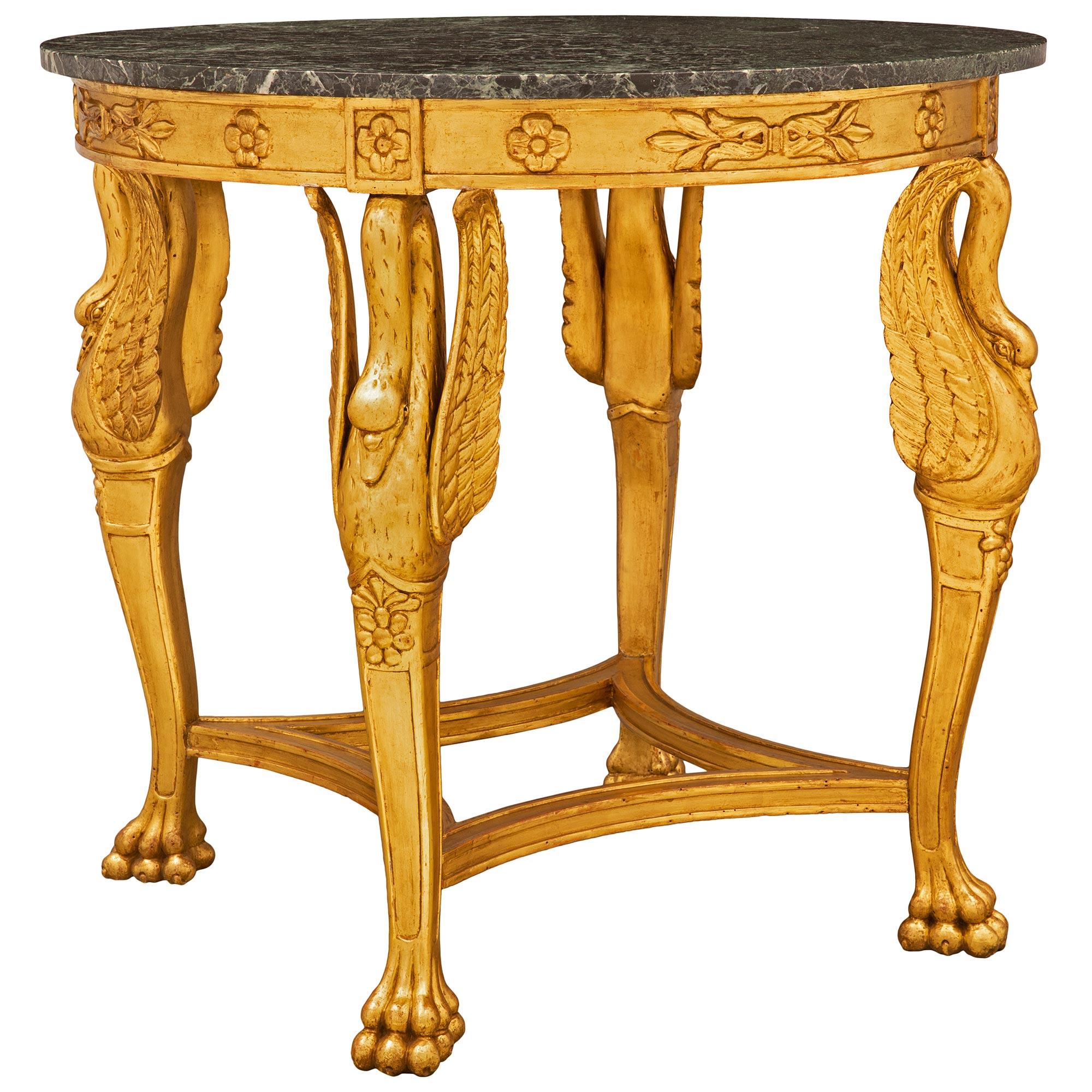 Neoclassical Italian 19th Century Neo-Classical St. Giltwood and Marble Center Table For Sale