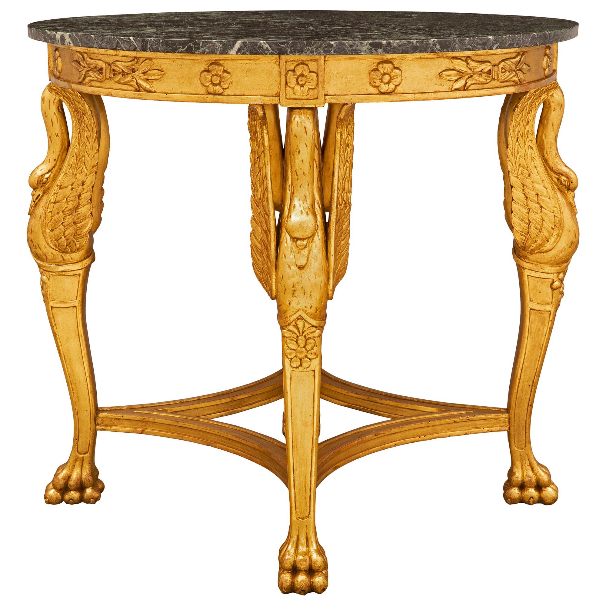 Italian 19th Century Neo-Classical St. Giltwood and Marble Center Table In Good Condition For Sale In West Palm Beach, FL