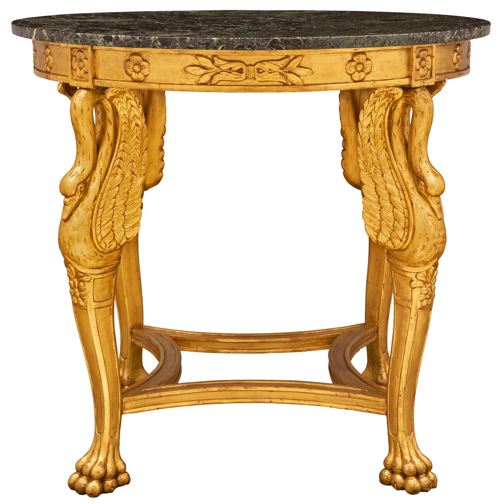 Italian 19th Century Neo-Classical St. Giltwood and Marble Center Table For Sale