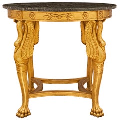 Table centrale italienne néo-classique du 19ème siècle en bois doré et marbre