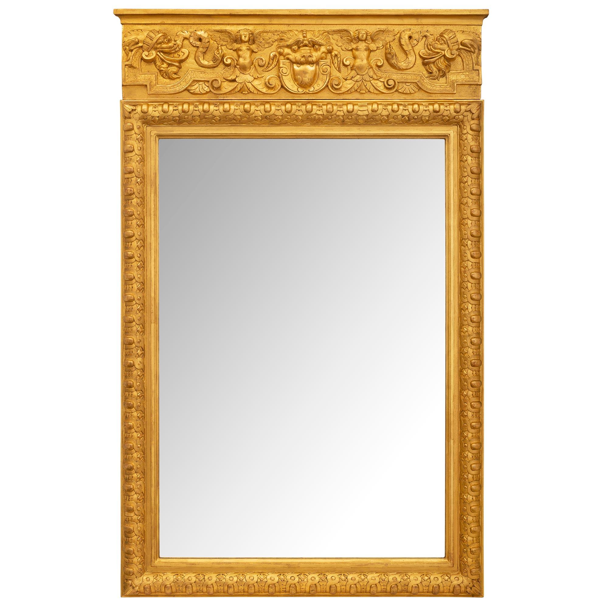 Miroir italien néoclassique du 19ème siècle en bois doré en vente 3