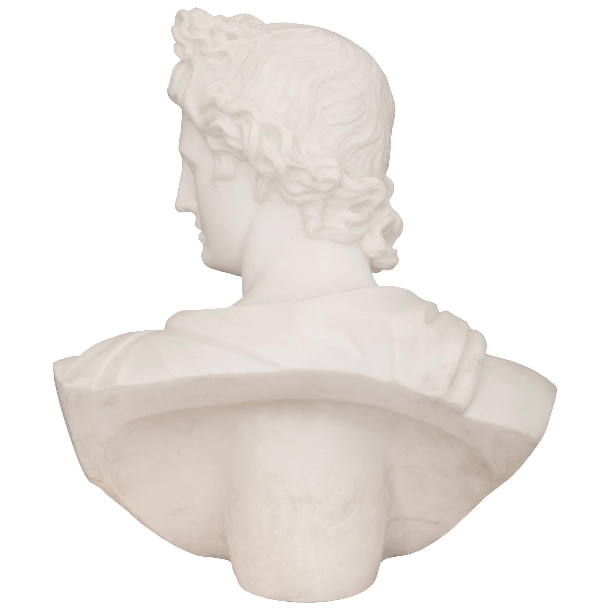 Italian 19th Century Neo-Classical St. Marble Bust of Apollo Belvedere For Sale 5