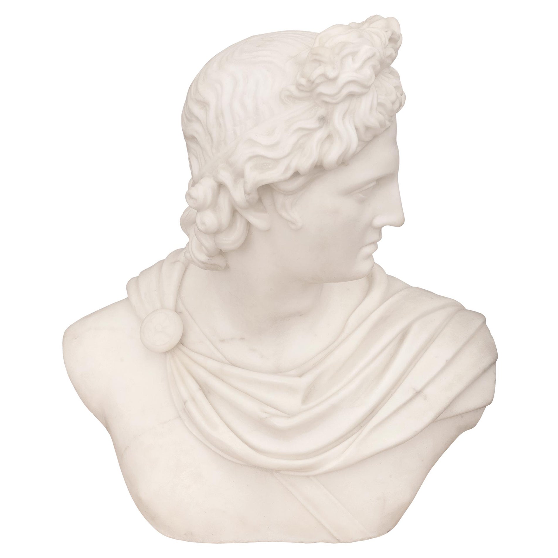 Italienische neoklassizistische italienische Marmorbüste des Apollo Belvedere aus dem 19. Jahrhundert