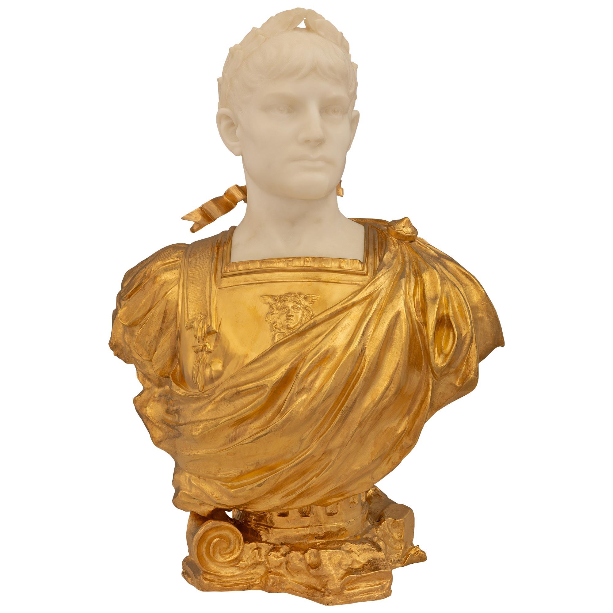 Italian 19th Century Neo-Classical St. Marble & Ormolu Bust For Sale 7