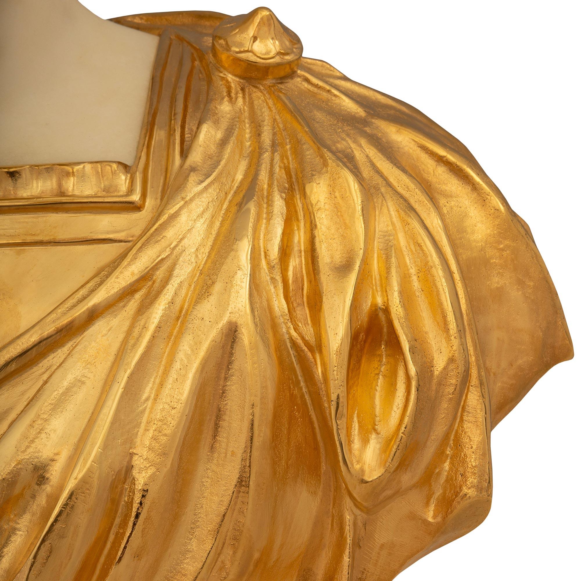 Italian 19th Century Neo-Classical St. Marble & Ormolu Bust For Sale 3