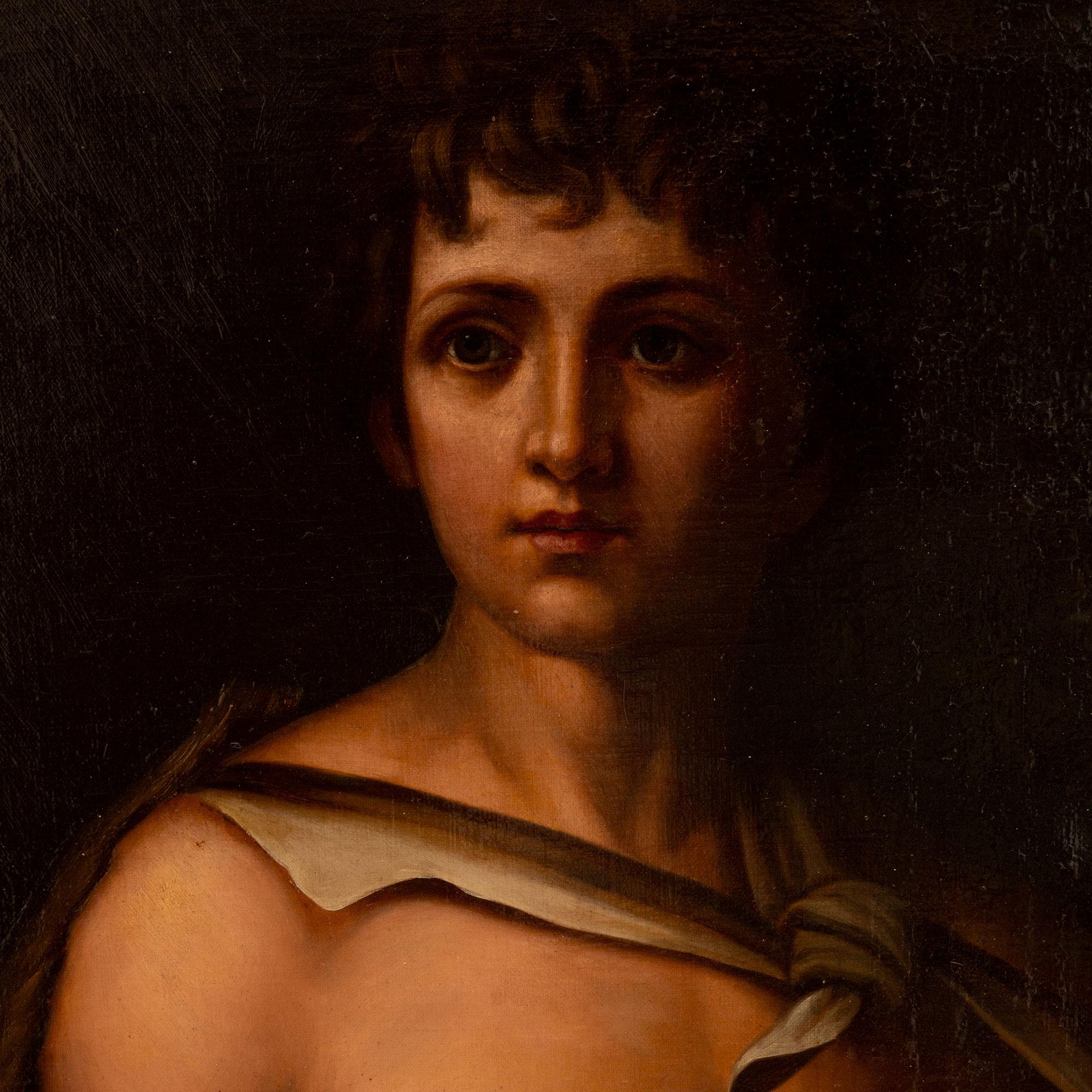 Italian 19th Century Neo-Classical St. Oil on Canvas Painting of a Young Man In Good Condition For Sale In West Palm Beach, FL
