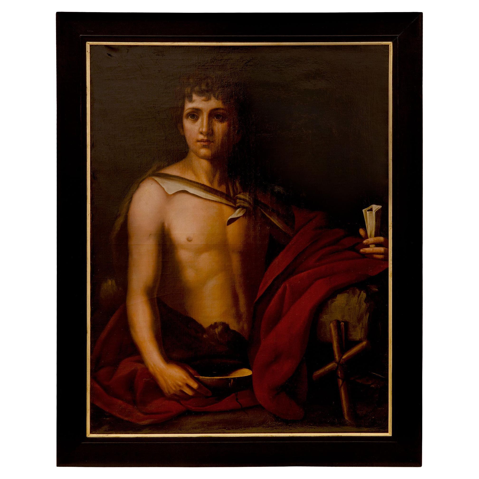 Italian 19th Century Neo-Classical St. Oil on Canvas Painting of a Young Man For Sale