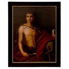 Italian 19th Century Neo-Classical St. Oil on Canvas Painting of a Young Man