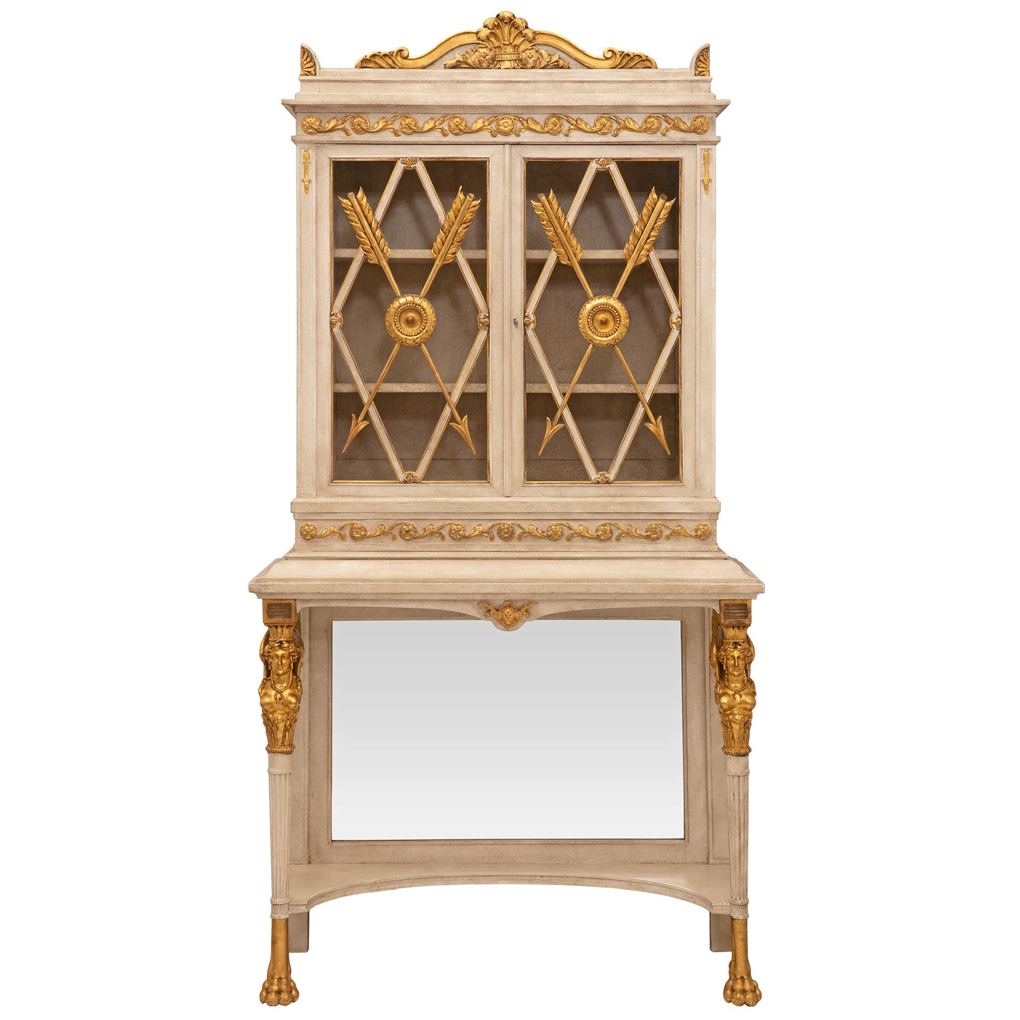 Cabinet Vitrine in legno dorato e patinato dell'Ottocento italiano neoclassico di S. Antonio in vendita 3