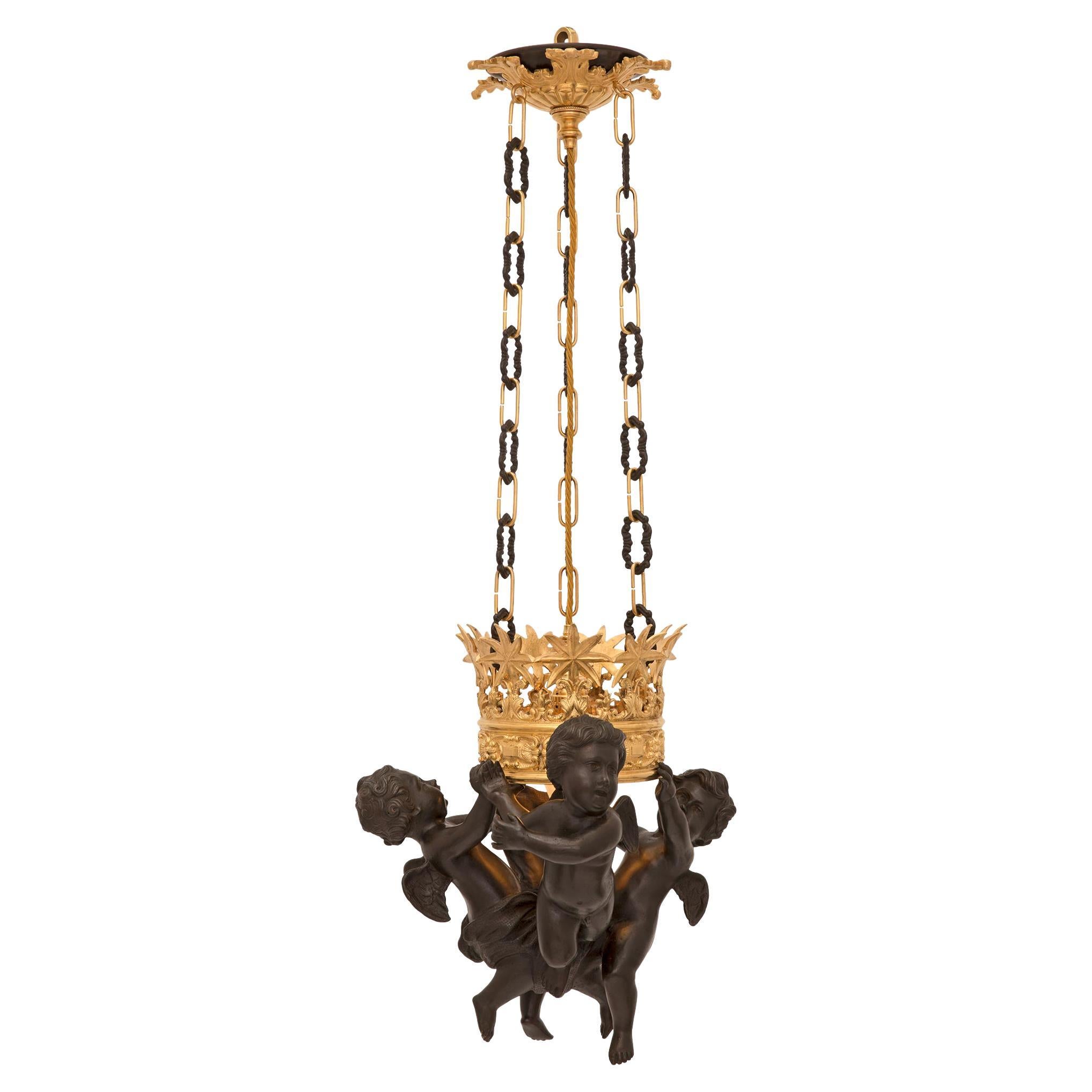 Italian 19th Century Neo-Classical St. Patinated Bronze and Ormolu Lantern For Sale