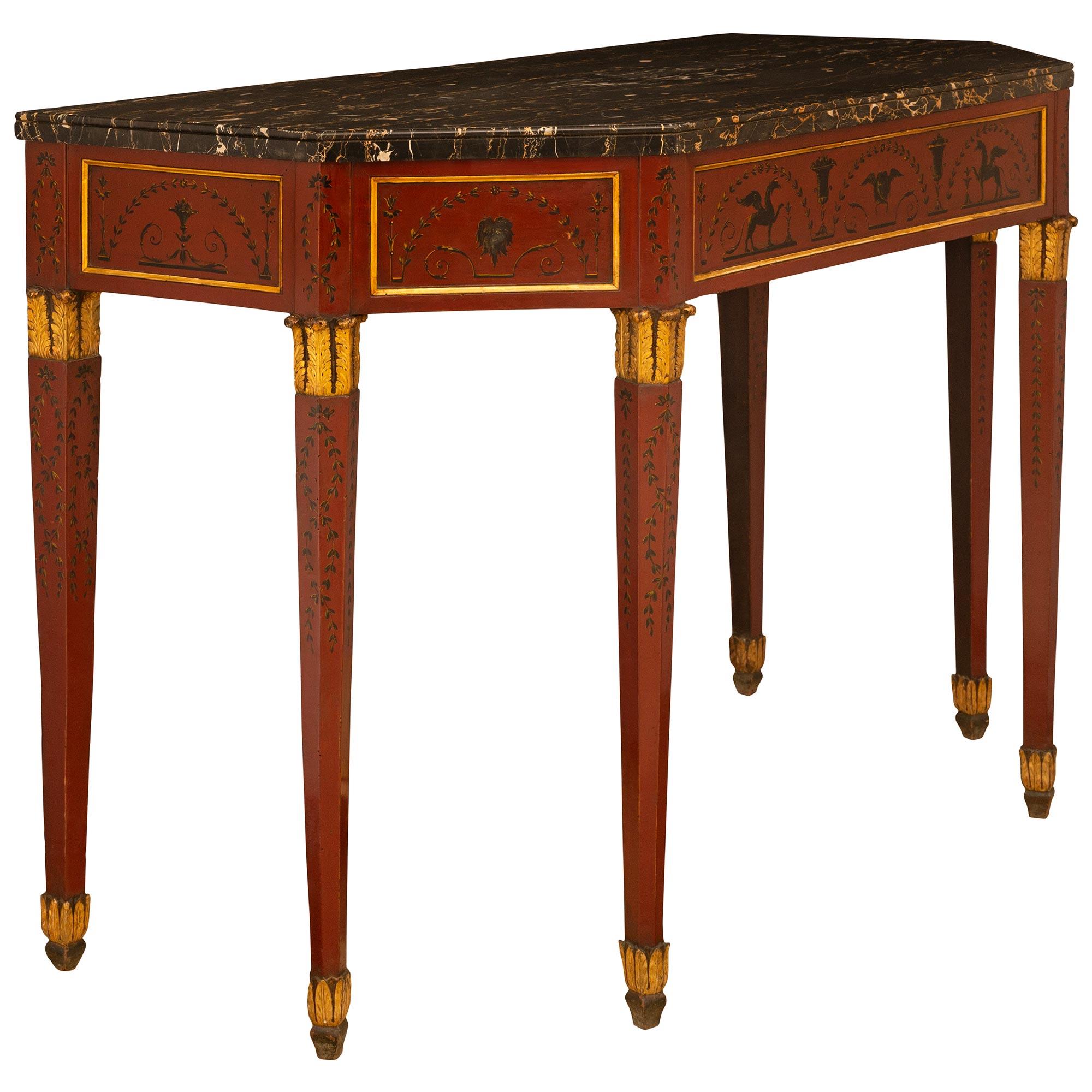 Neoclassical Italian 19th Century Neo-Classical St. Red Lacquered And Portor Marble Console For Sale