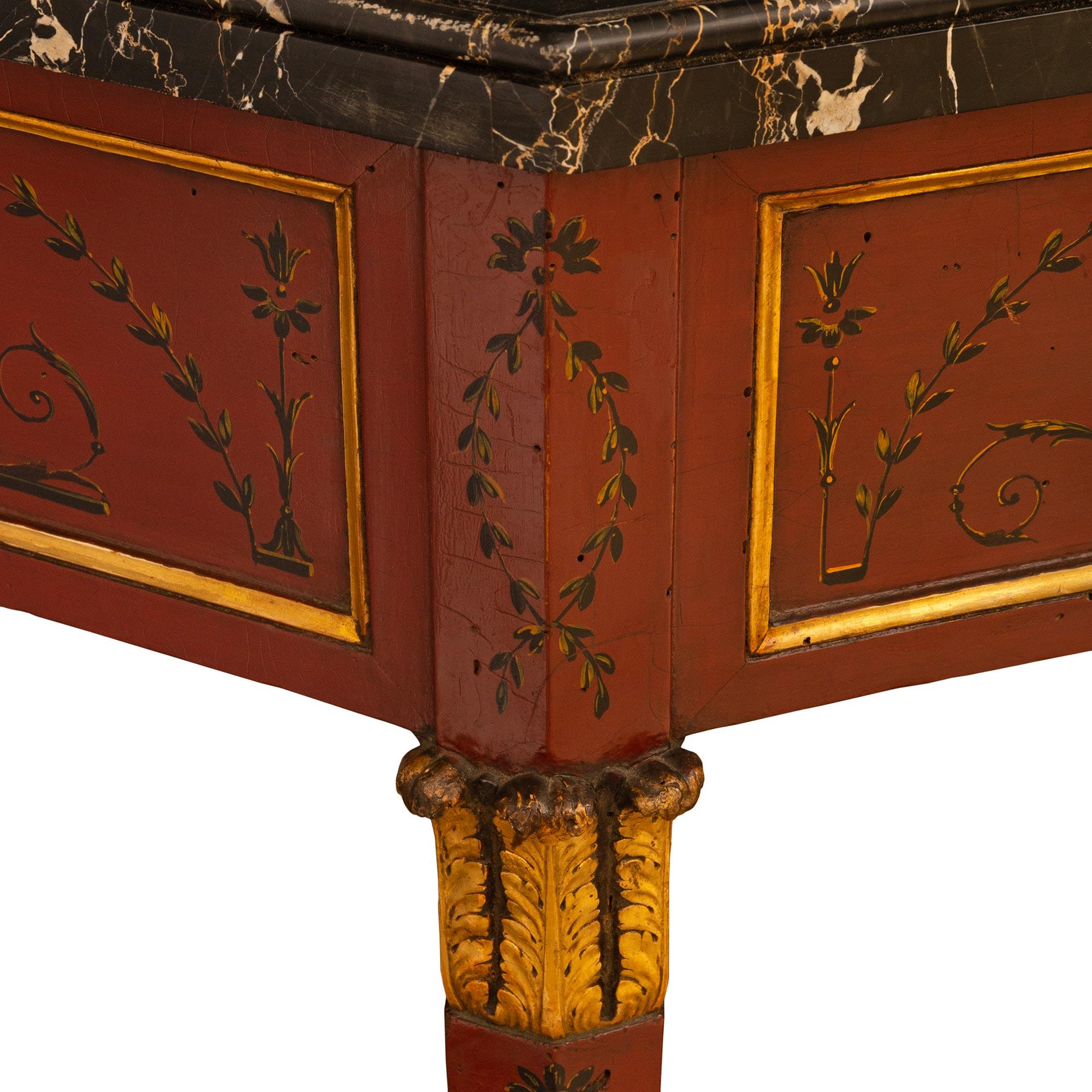 Italian 19th Century Neo-Classical St. Red Lacquered And Portor Marble Console For Sale 1