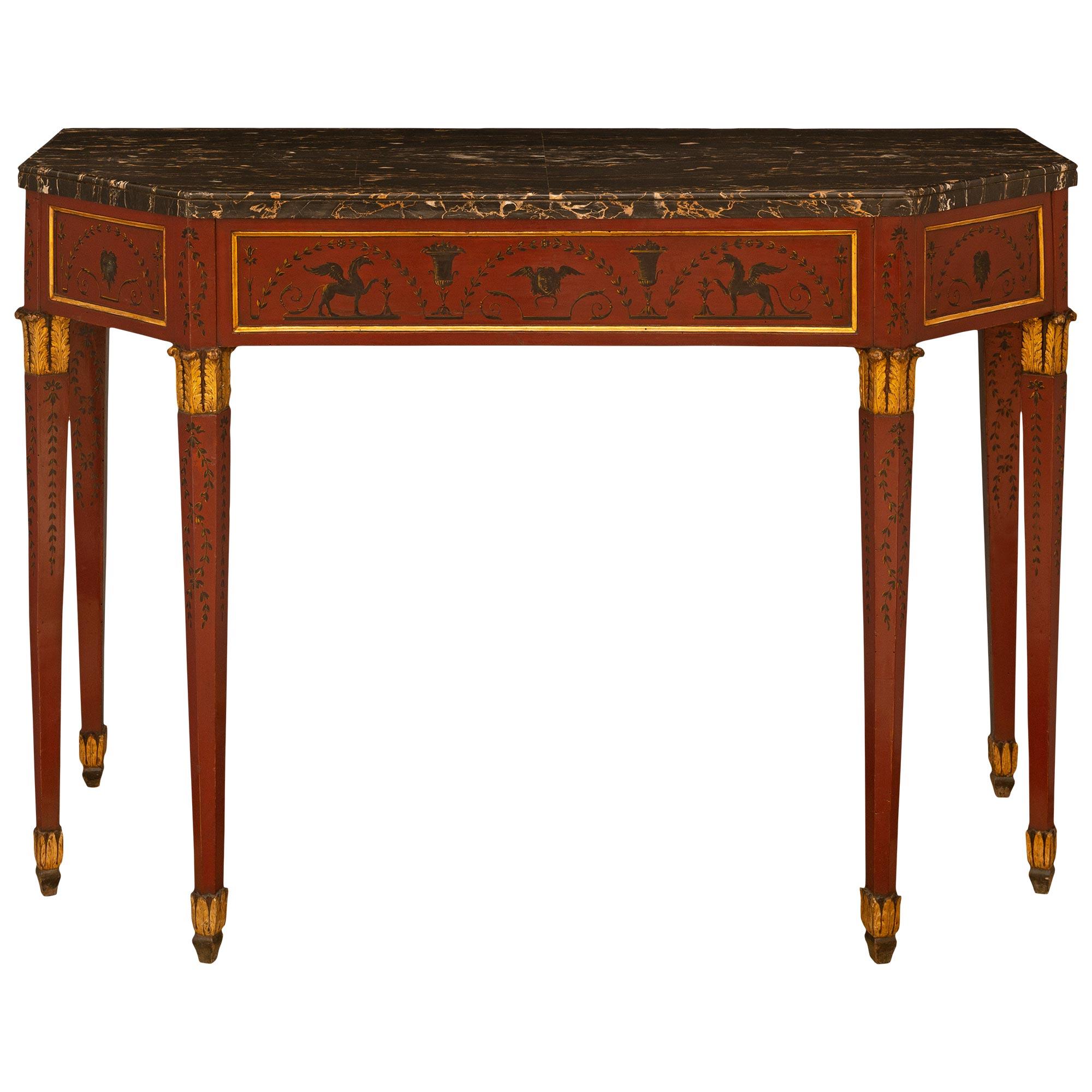 Italian 19th Century Neo-Classical St. Red Lacquered And Portor Marble Console For Sale 5