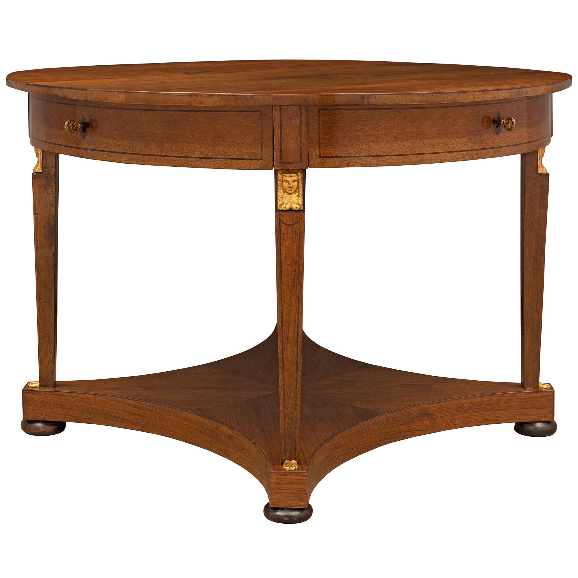 Italian 19th Century Neo-Classical St. Walnut, Ebony and Giltwood Center Table In Good Condition For Sale In West Palm Beach, FL