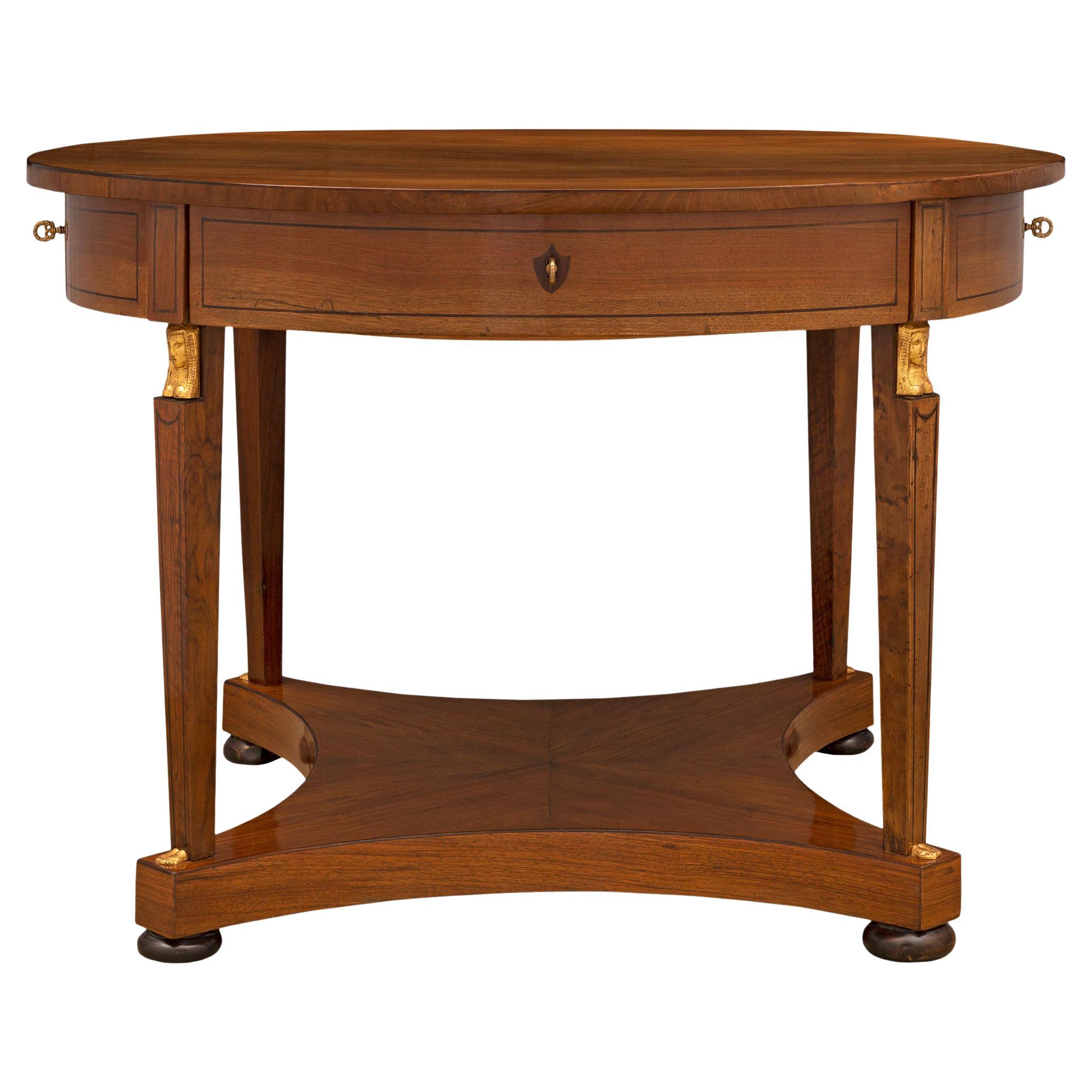 Italian 19th Century Neo-Classical St. Walnut, Ebony and Giltwood Center Table For Sale