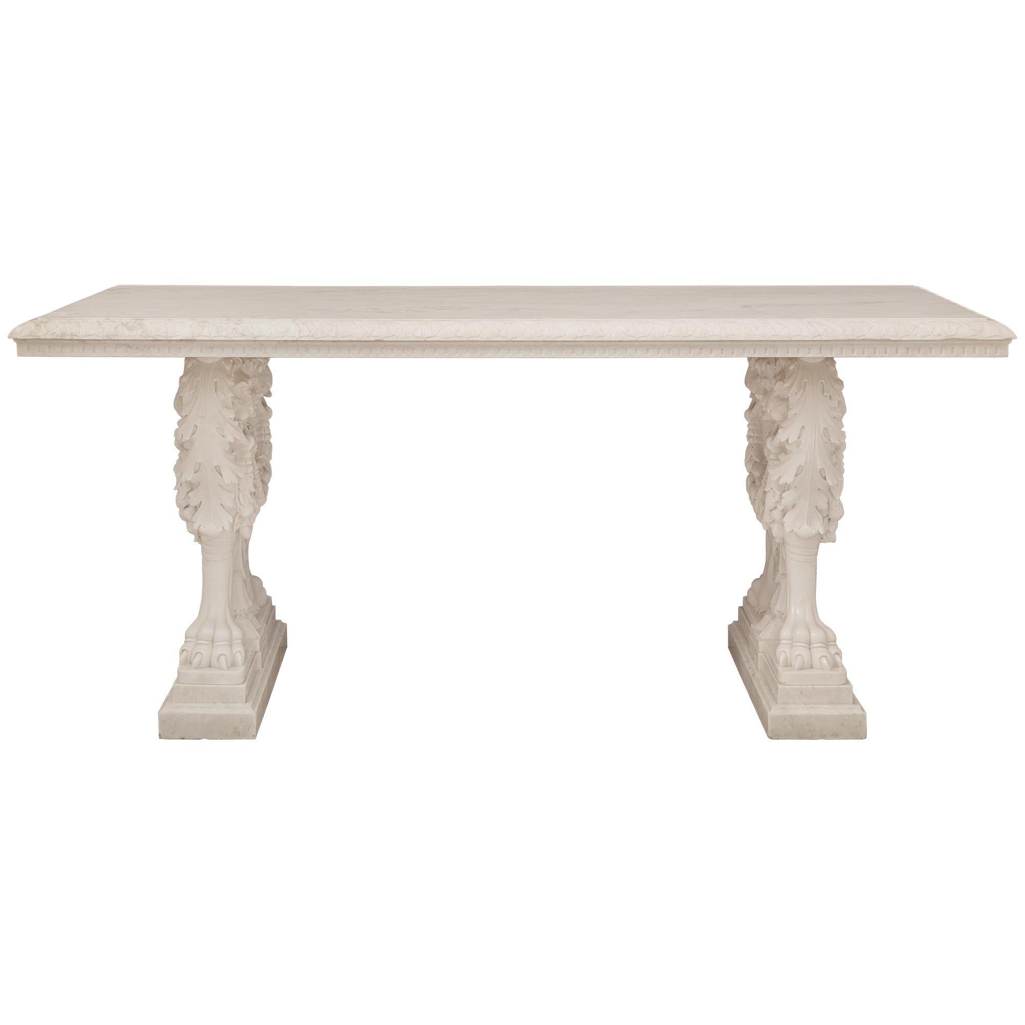 Italian 19th Century Neo-Classical St. White Carrara Marble Center Table For Sale 5