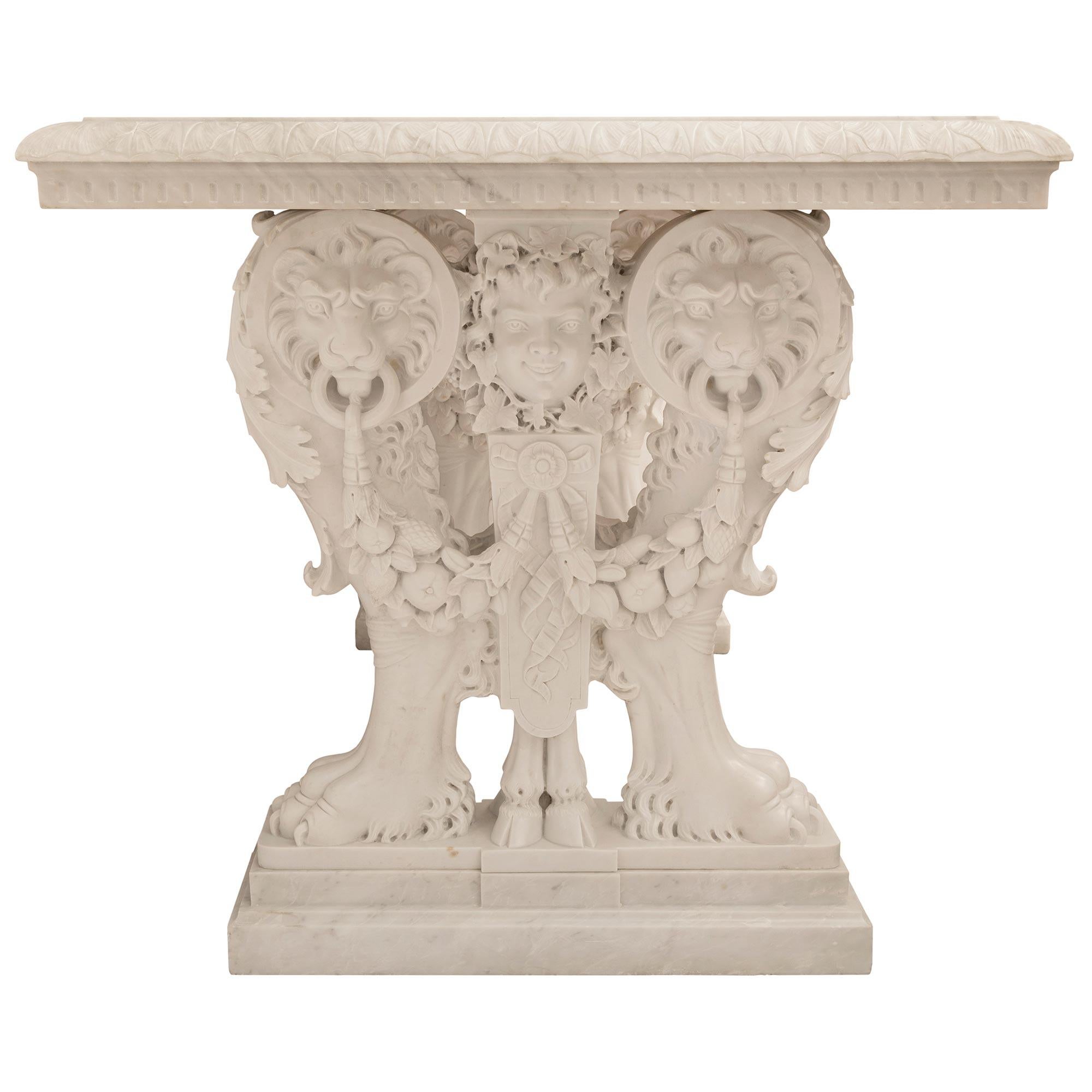 Neoclassical Italian 19th Century Neo-Classical St. White Carrara Marble Center Table For Sale