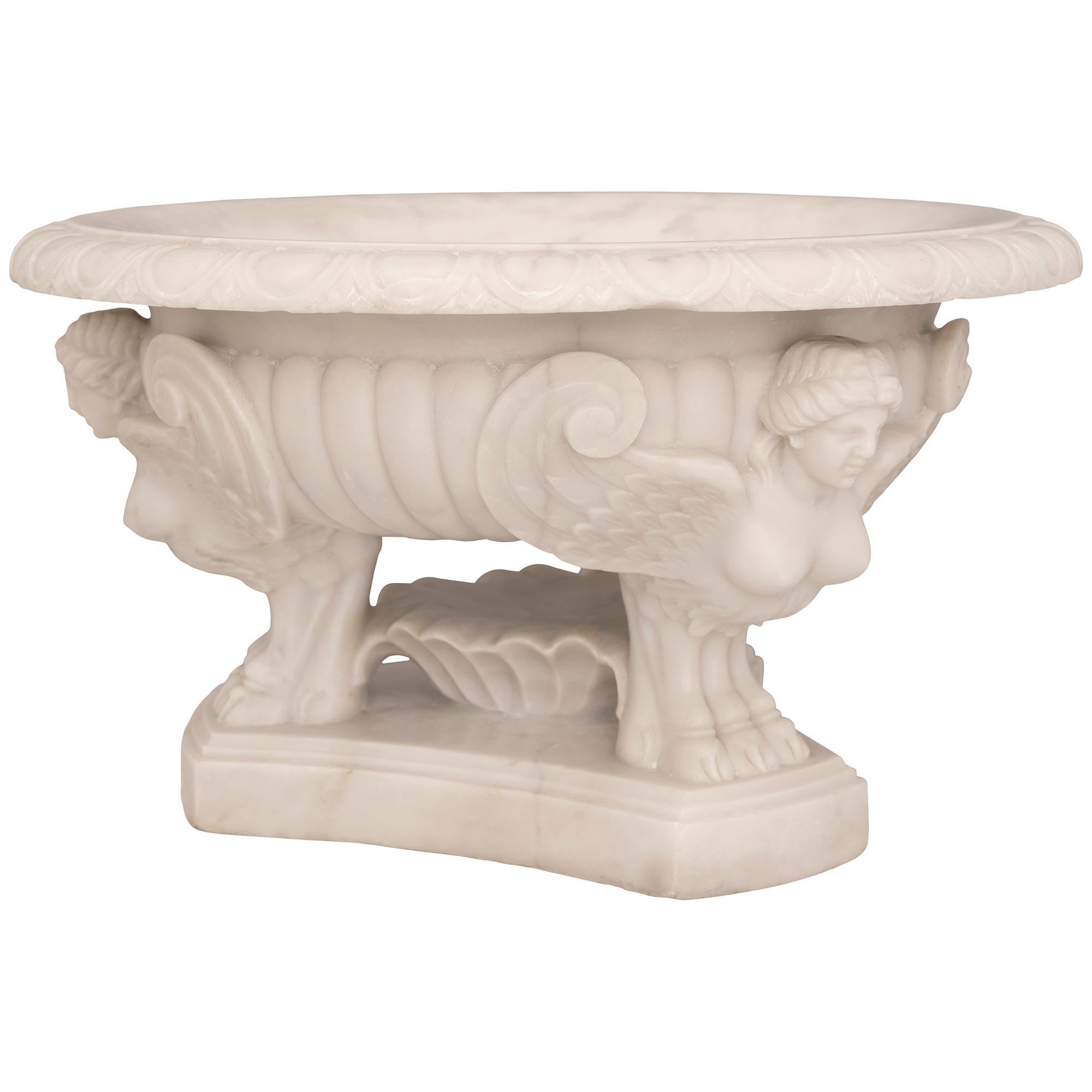 Neoclassical Italian 19th Century Neo-Classical St. White Carrara Marble Centerpiece Bowl For Sale