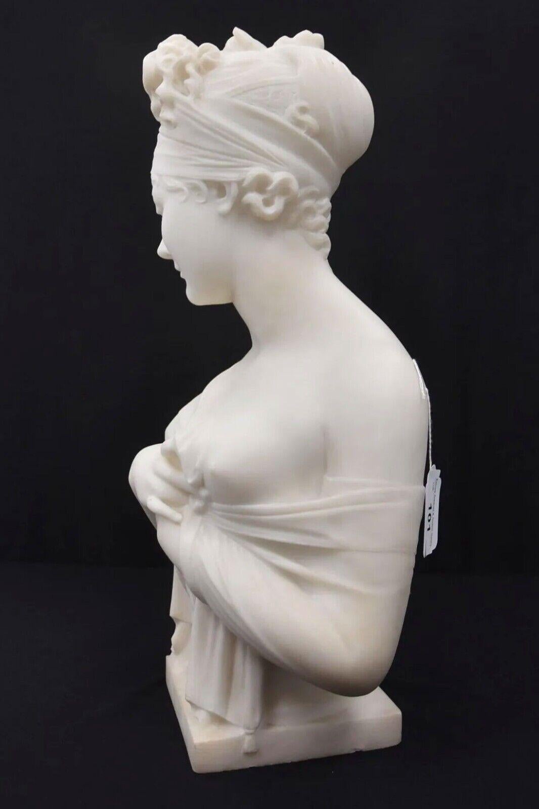 Italian 19th Century Neoclassical Carved Marble Bust of Madame De Recamie 2