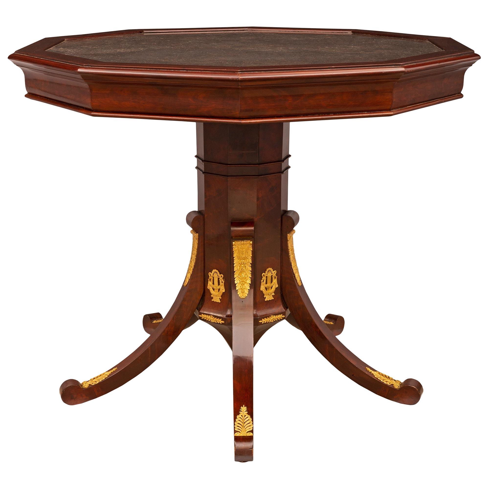 Italian 19th Century Neoclassical Empire Style Mahogany and Ormolu Center Table In Good Condition For Sale In West Palm Beach, FL