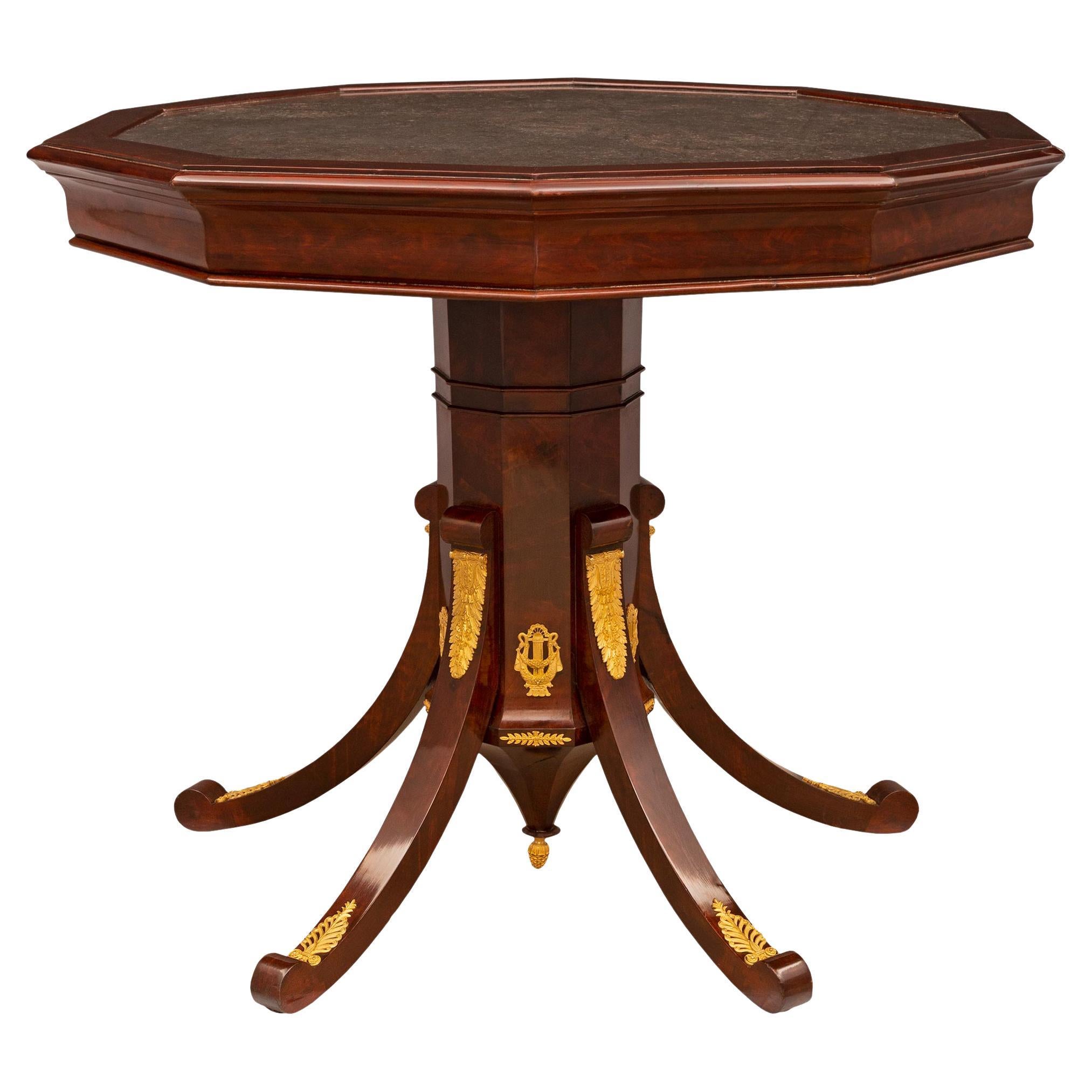 Italian 19th Century Neoclassical Empire Style Mahogany and Ormolu Center Table For Sale
