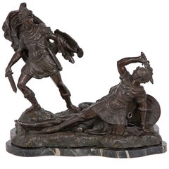 Antique Italian 19th-Century Neoclassical Patinated Bronze and Portoro Marble Statue