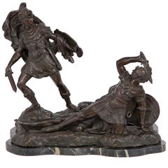 Italian 19th-Century Neoclassical Patinated Bronze and Portoro Marble Statue