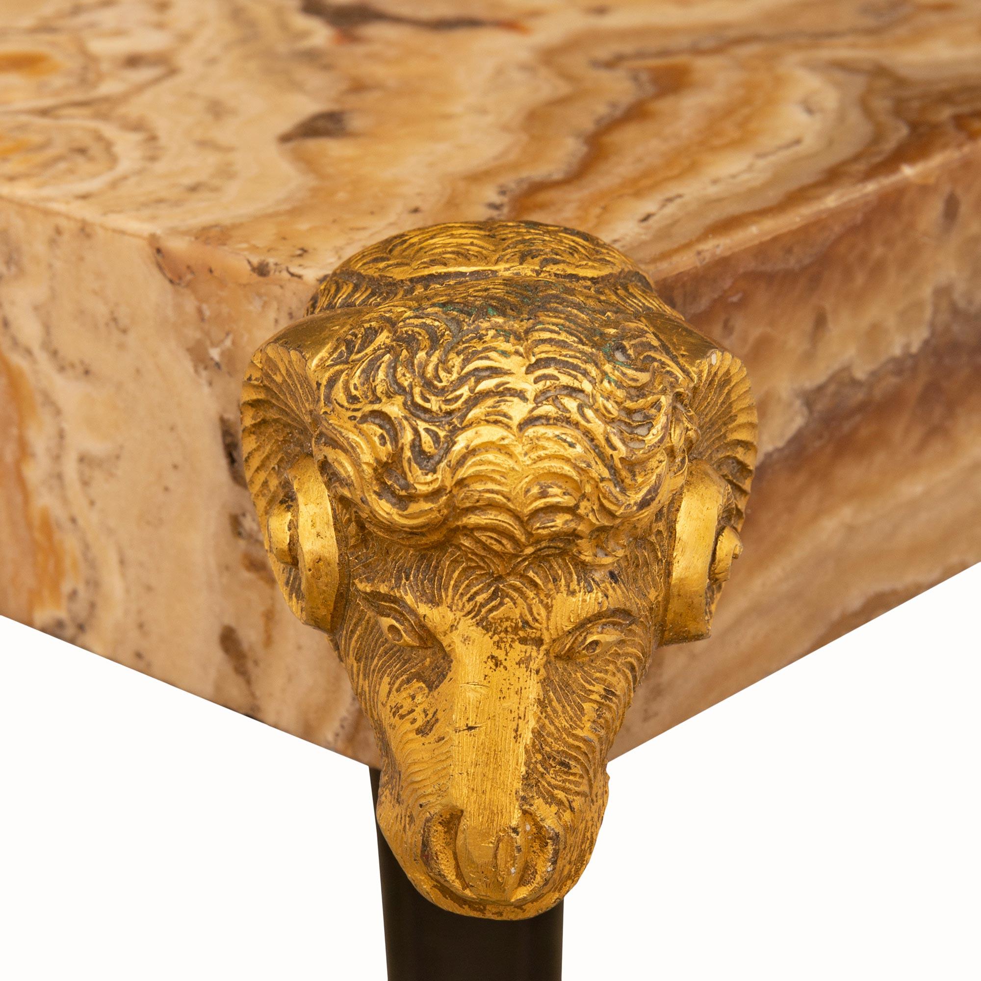 Italian 19th Century Neoclassical St. Bronze, Ormolu, and Marble Side Table For Sale 2