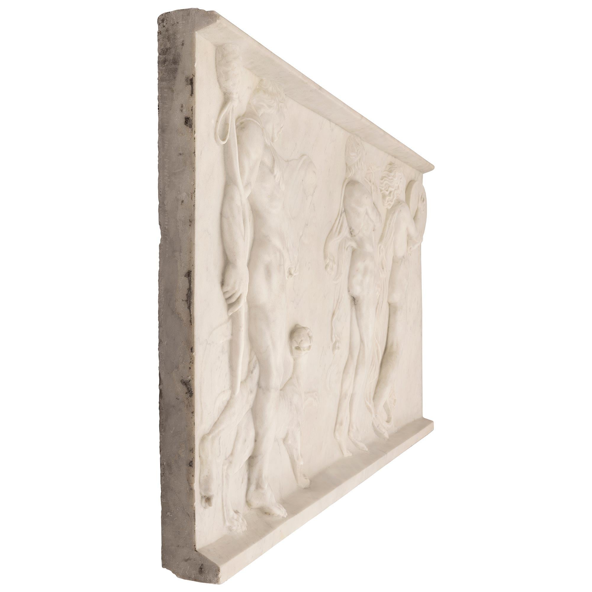 Italian 19th Century Neoclassical St. Marble Wall Decor Relief Plaque In Good Condition In West Palm Beach, FL